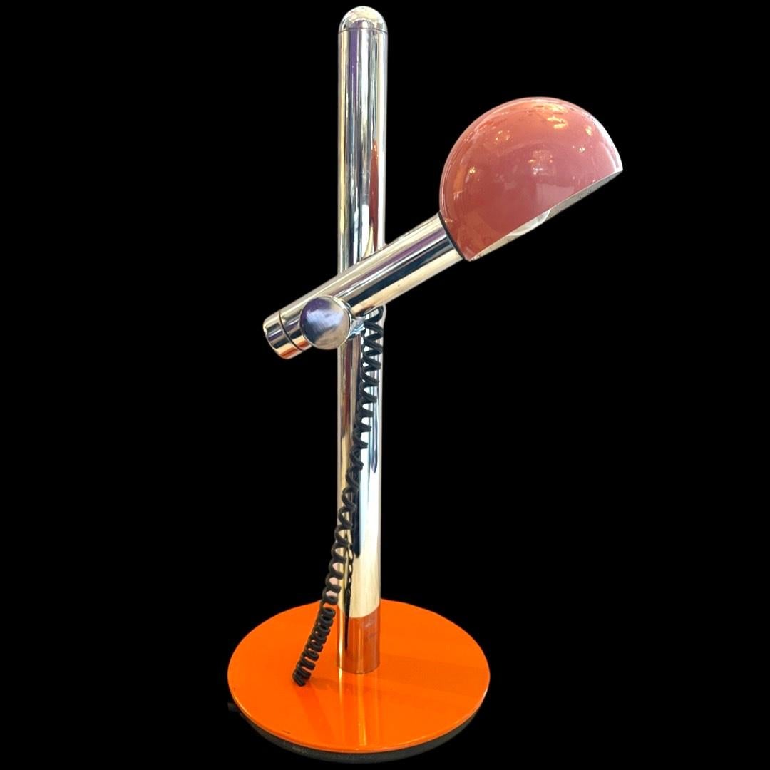 Chrome Vintage 1970's Italian Orange Desk Lamp For Sale