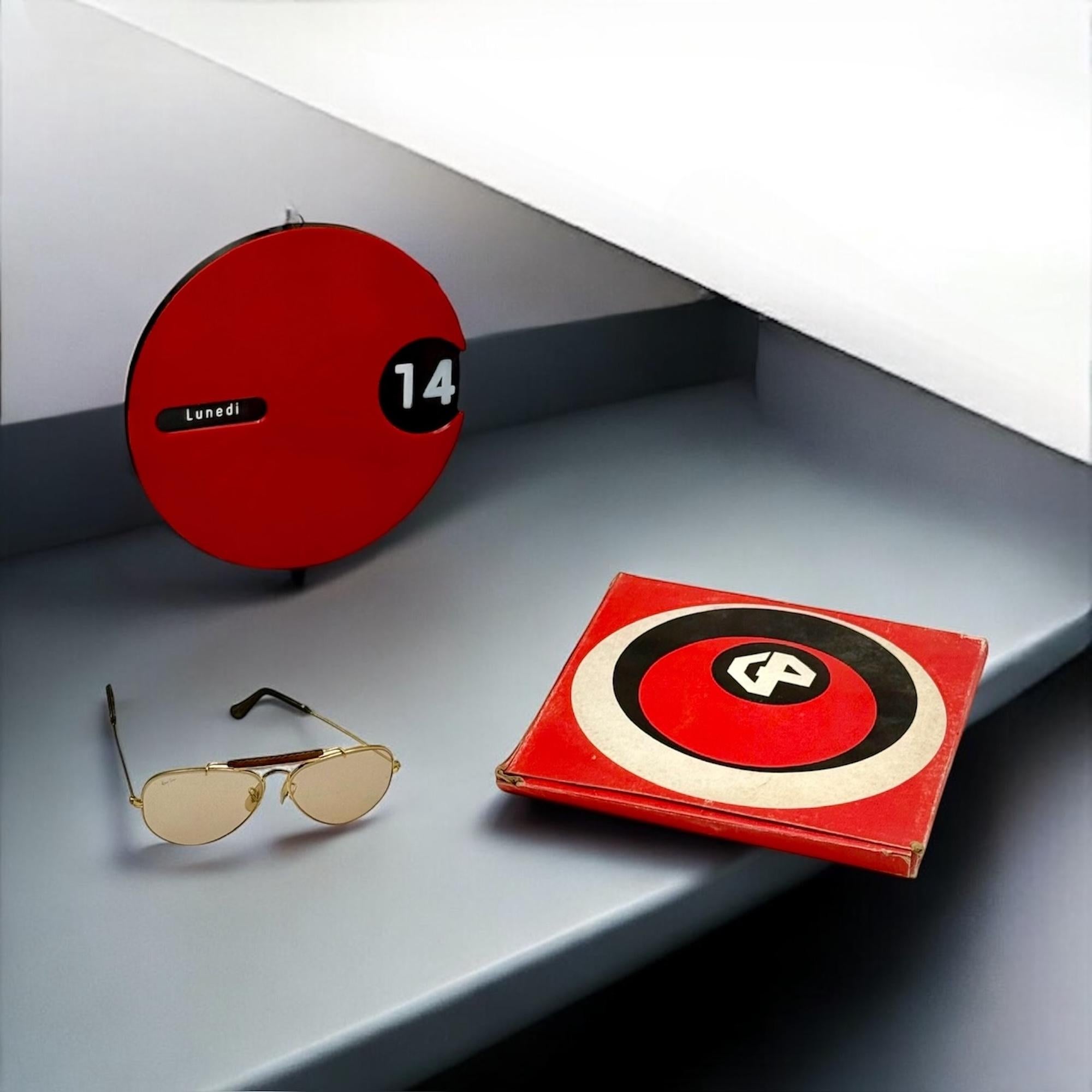 Vintage 1970s Italian Space Age Calendar - Retro Futuristic Red Timepiece 2