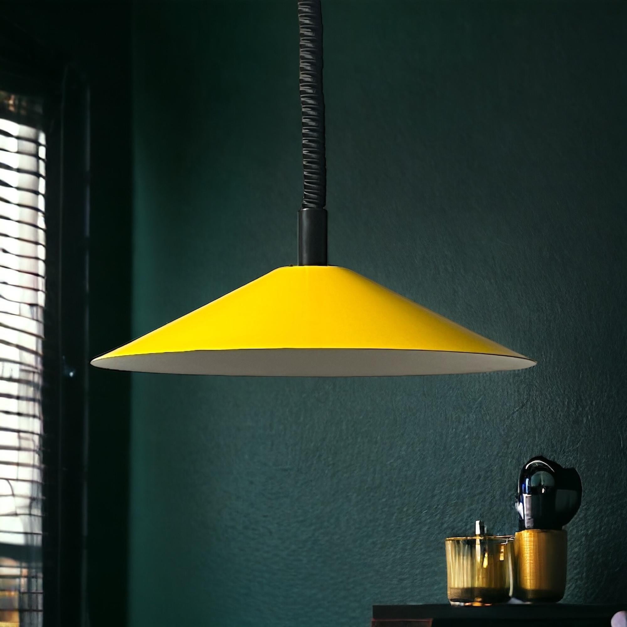 Metal Vintage 1970s Italian Space Age Hanging Lamp - Vibrant Yellow Hue
