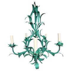 Lustre italien vintage des années 1970 avec finition vert-de-gris, cinq bras de lumière