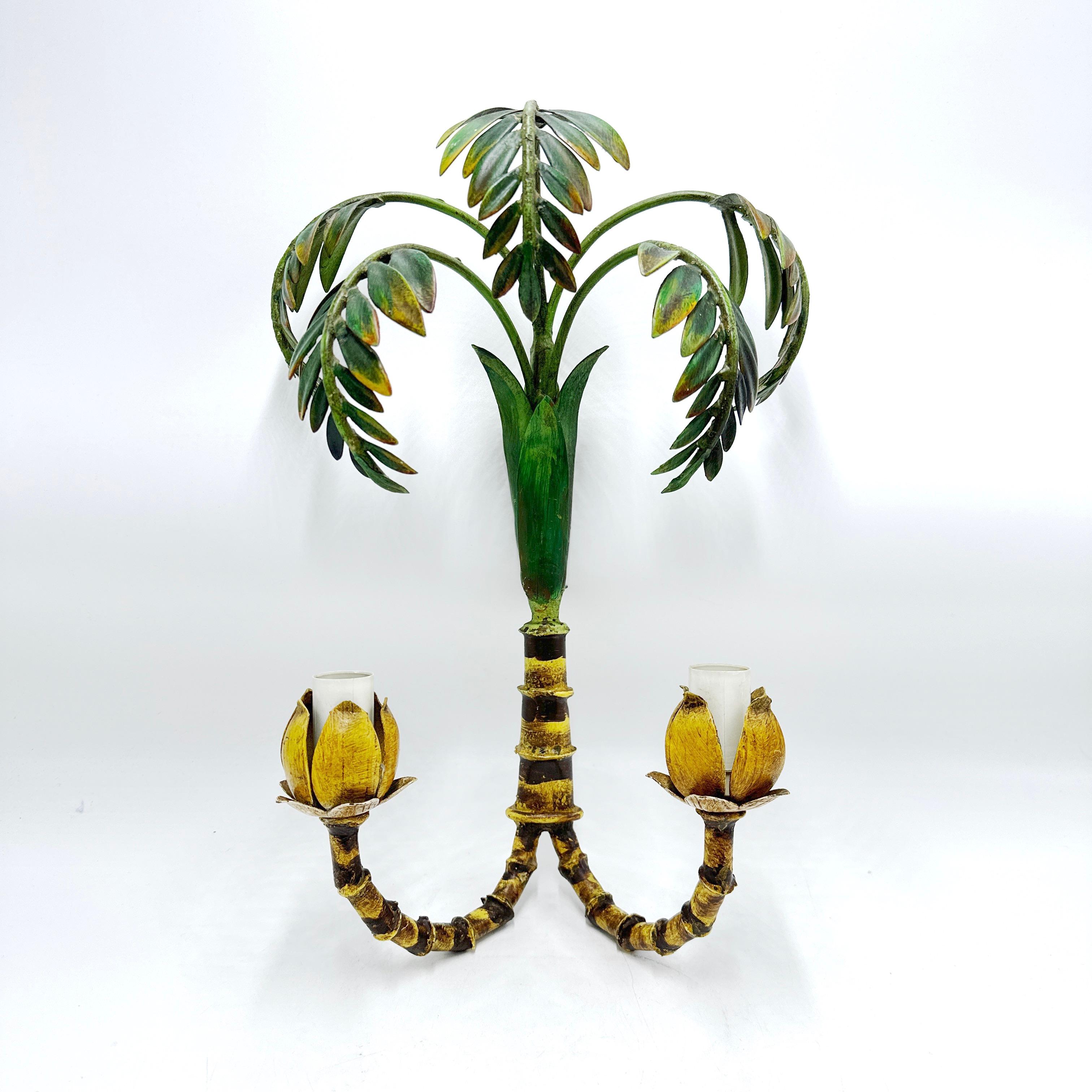 Vintage 1970s Italienisch Tole Painted Palm Wall Light Pair 4
