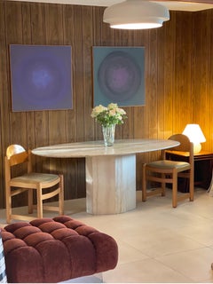 Vintage 1970s Italian Travertine Stone Oval Dining Table
