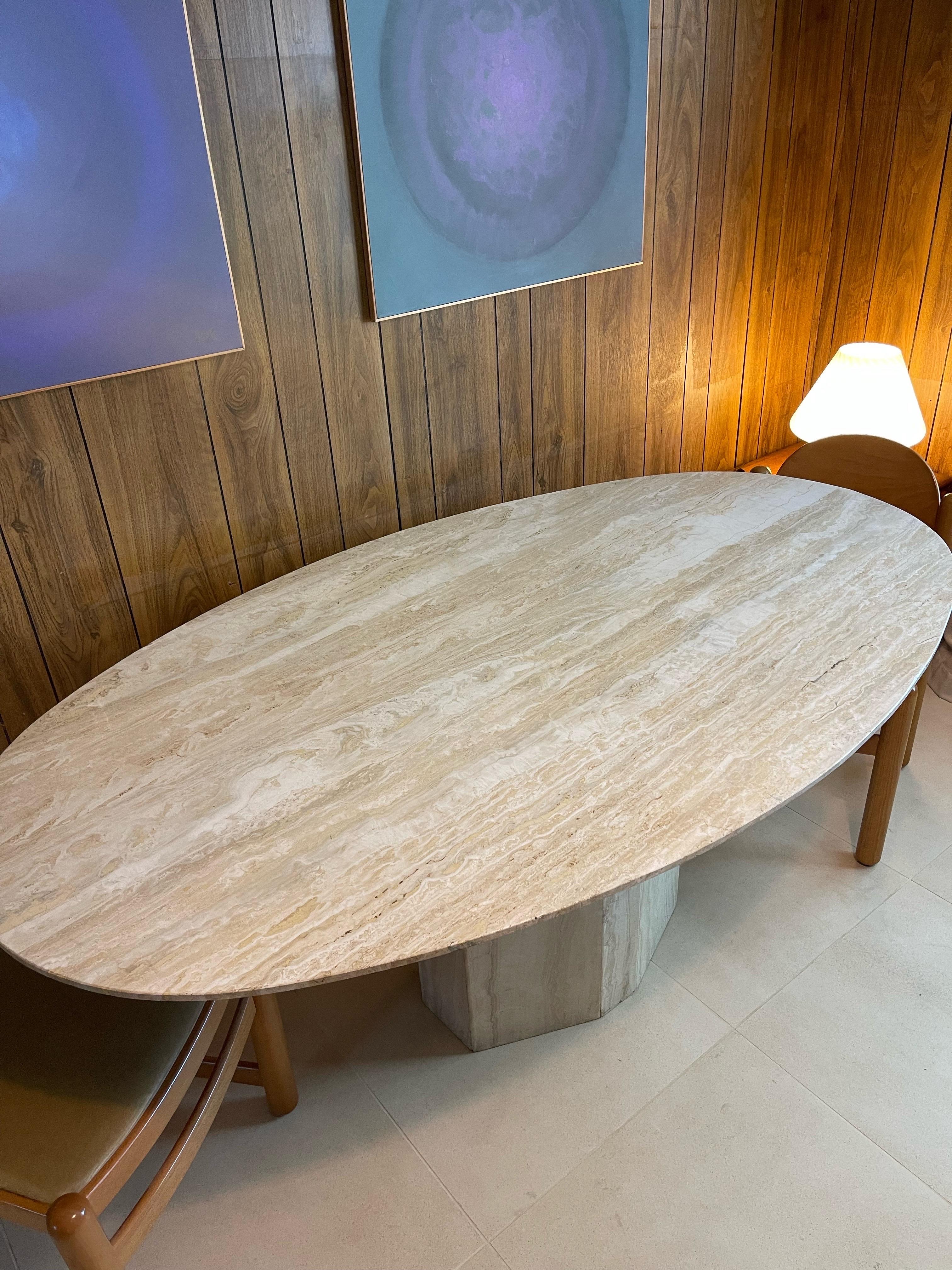 Poli Vintage 1970 Italian Travertine Stone Oval Dining Table