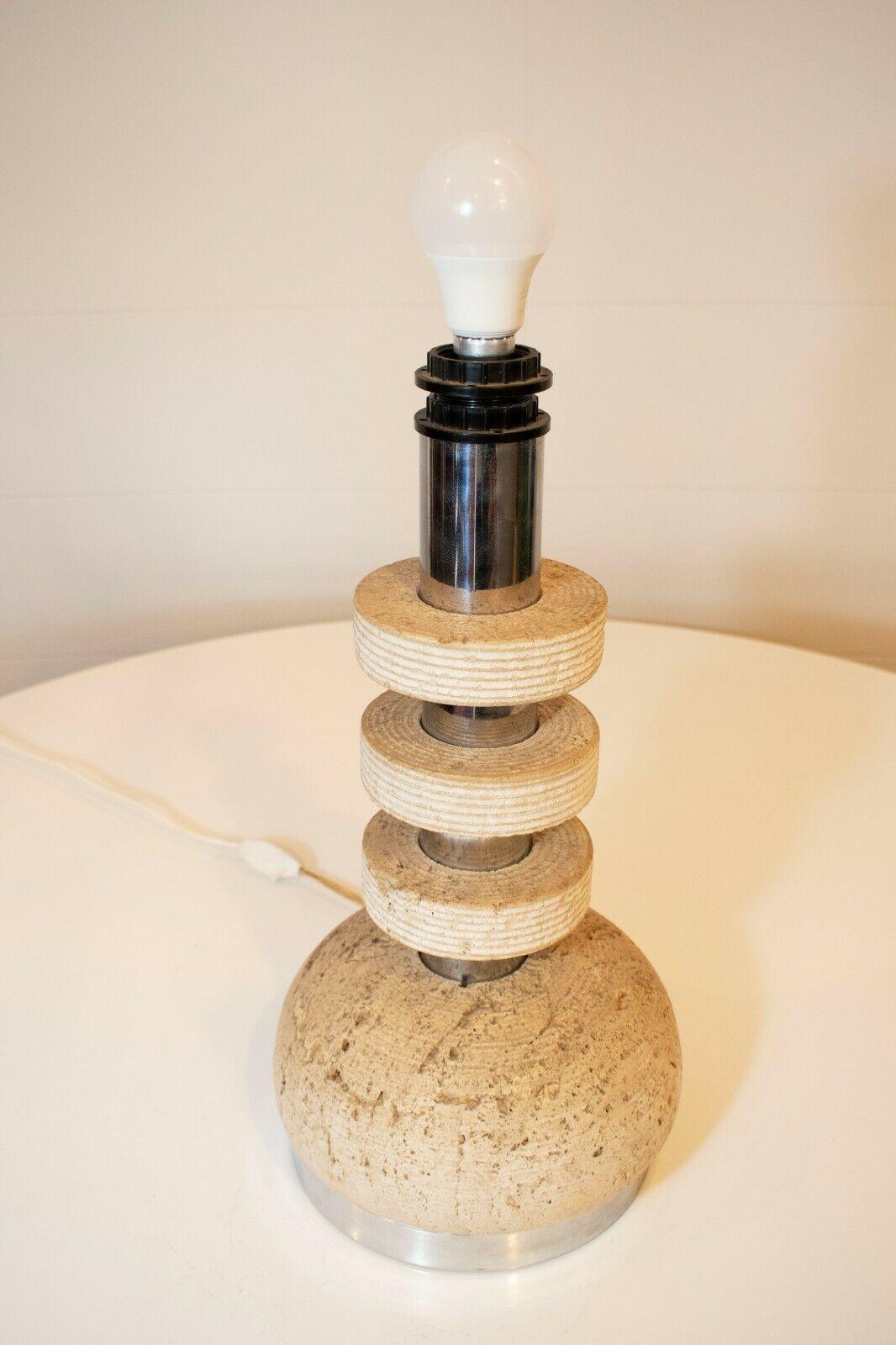 20th Century Italian Travertine Tiered Lamp Base, 1970's For Sale