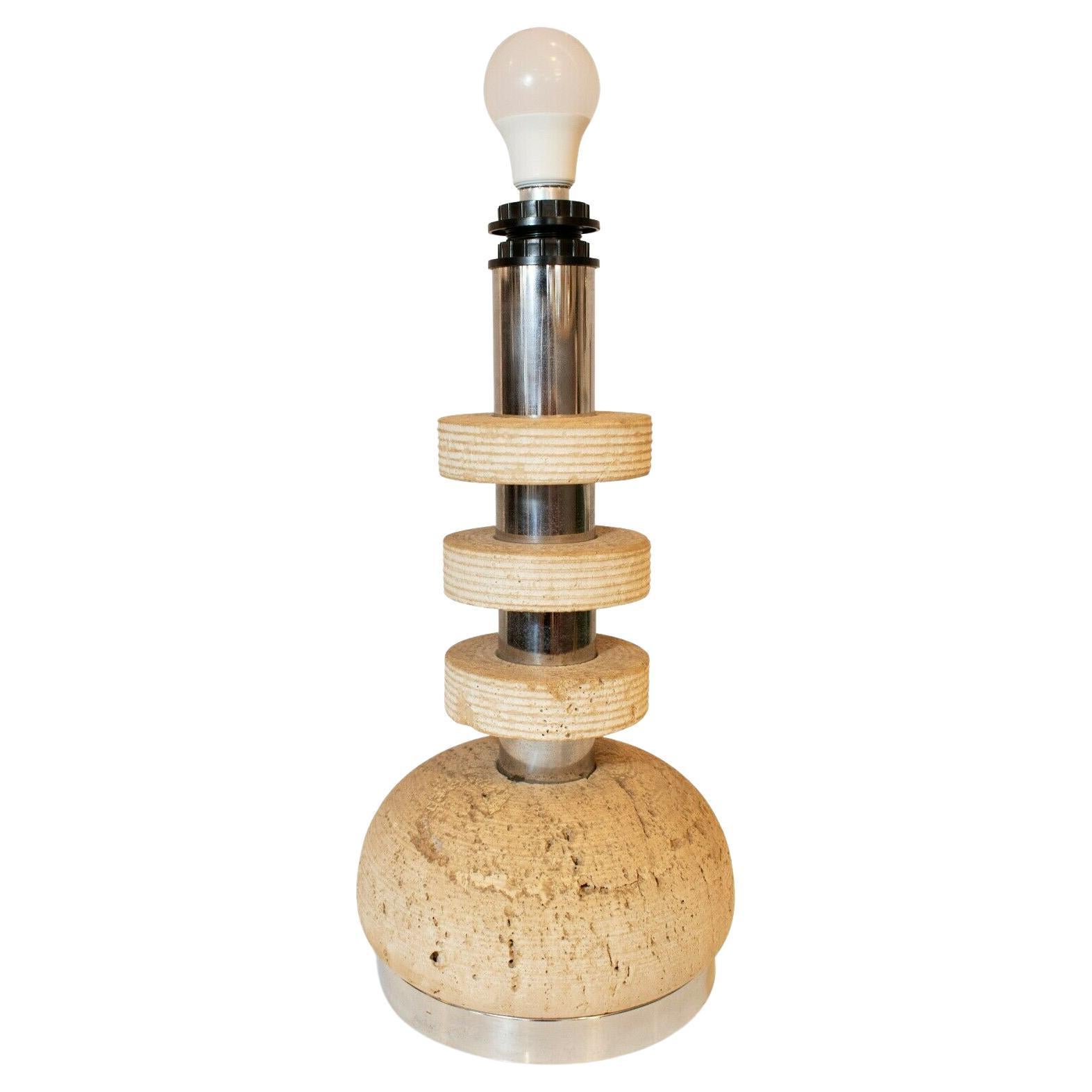 Italian Travertine Tiered Lamp Base, 1970's  For Sale