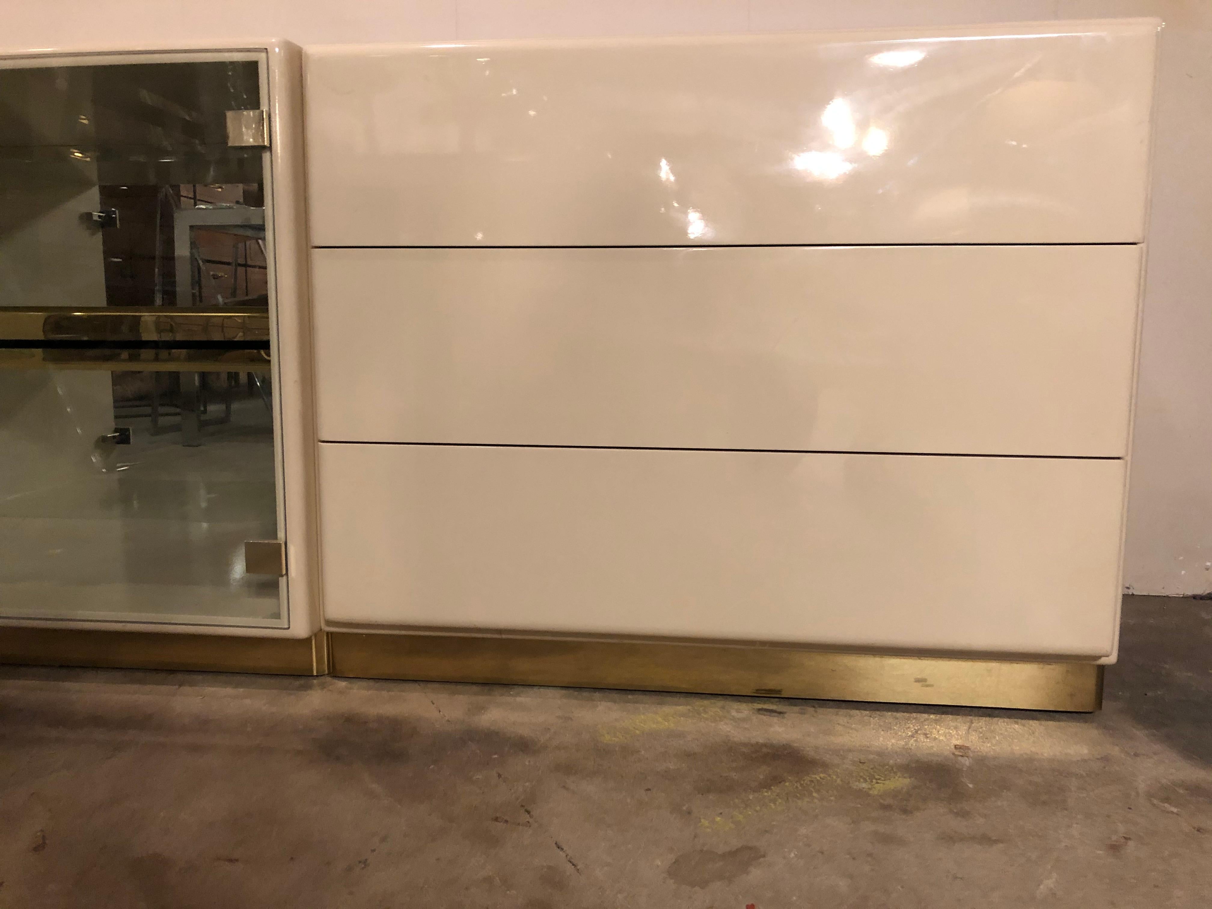 Vintage 1970s Ivory Lacquered Credenza by Milo Baughman for Thayer Coggin  1