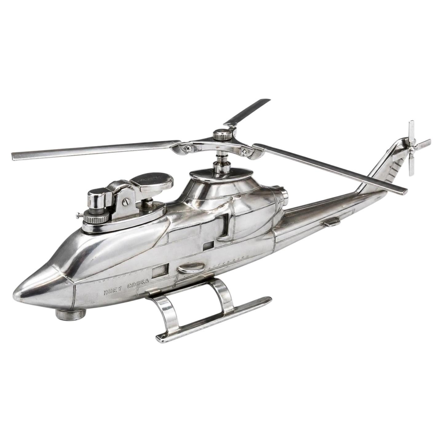 Vintage 1970s Japanese Chrome Huey Cobra Helicopter Table Lighter