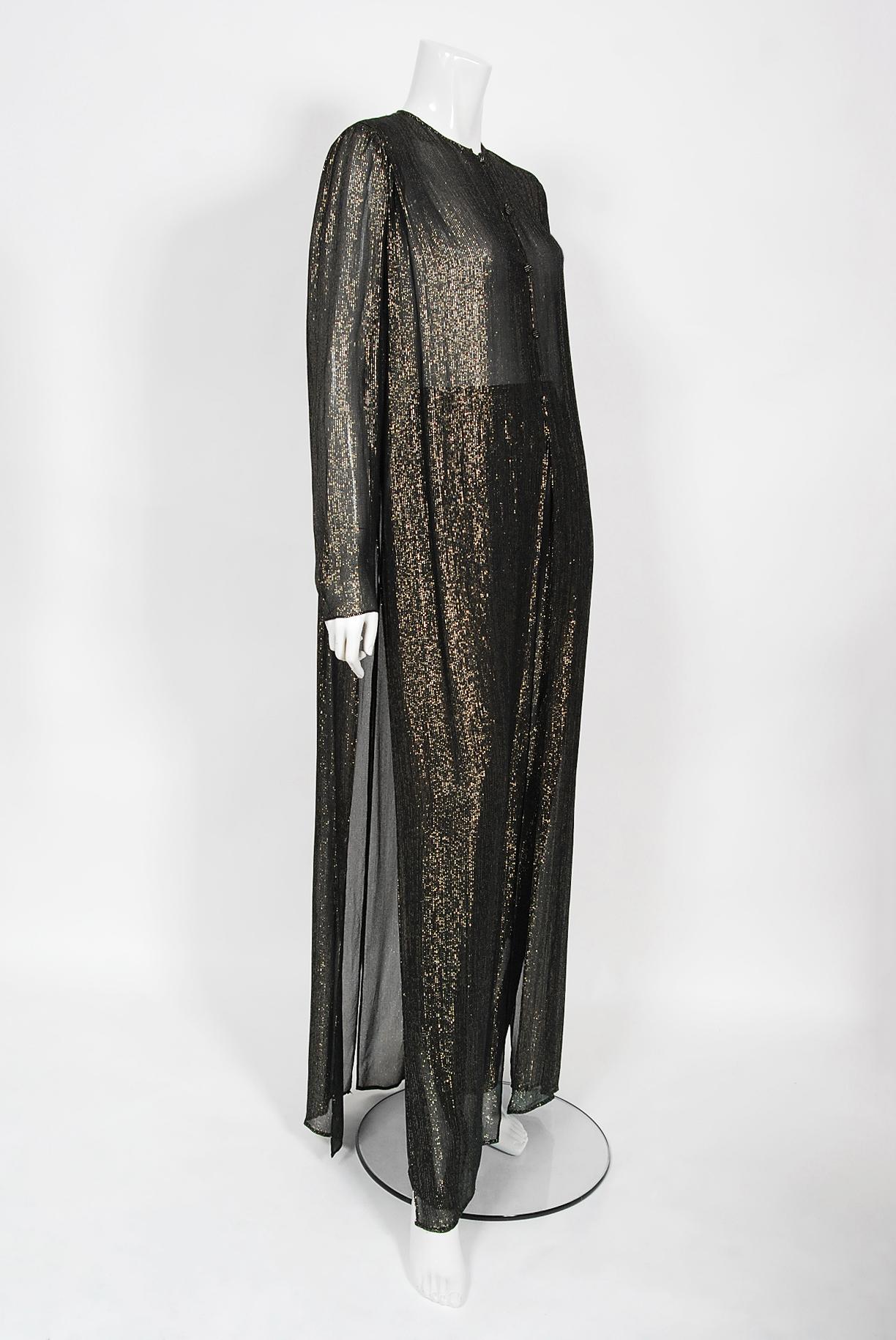 Vintage 1970's Jean Patou Sheer Metallic Lurex Silk Full-Length Jacket Pantsuit  5