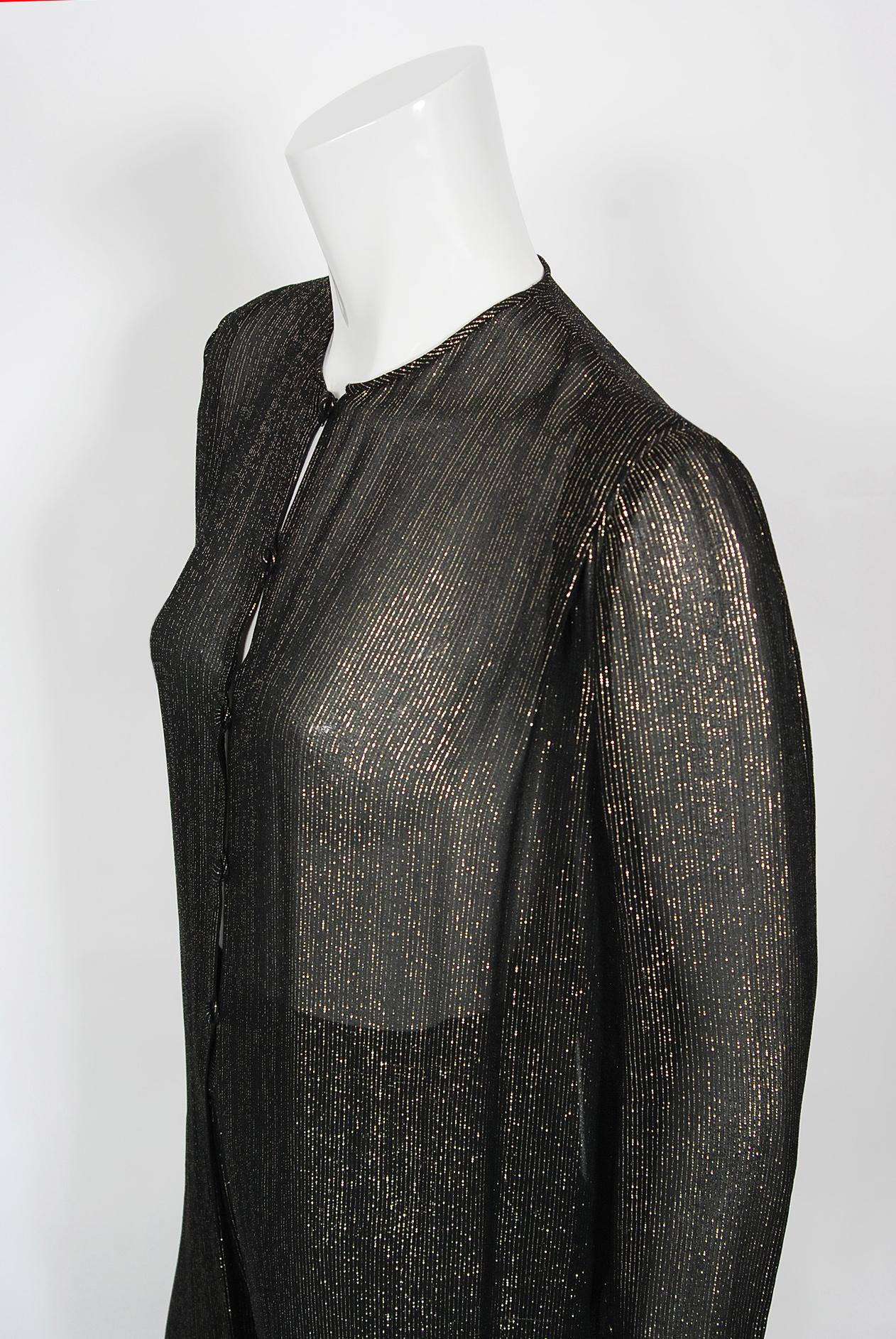 Vintage 1970's Jean Patou Sheer Metallic Lurex Silk Full-Length Jacket Pantsuit  4