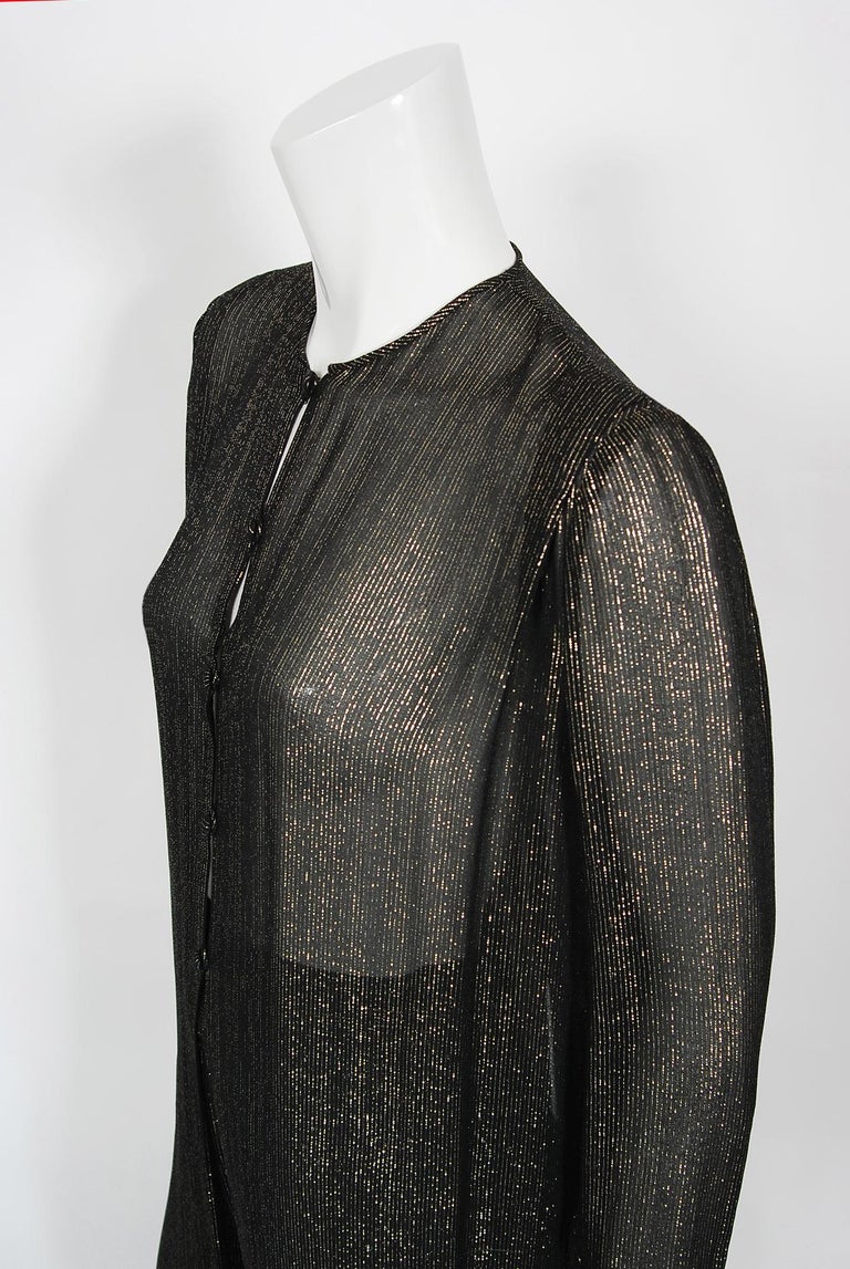 Vintage 1970's Jean Patou Sheer Metallic Lurex Silk Full-Length Jacket Pantsuit  For Sale 4