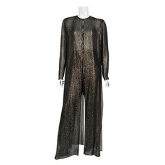 Vintage 1970's Jean Patou Sheer Metallic Lurex Silk Full-Length Jacket Pantsuit