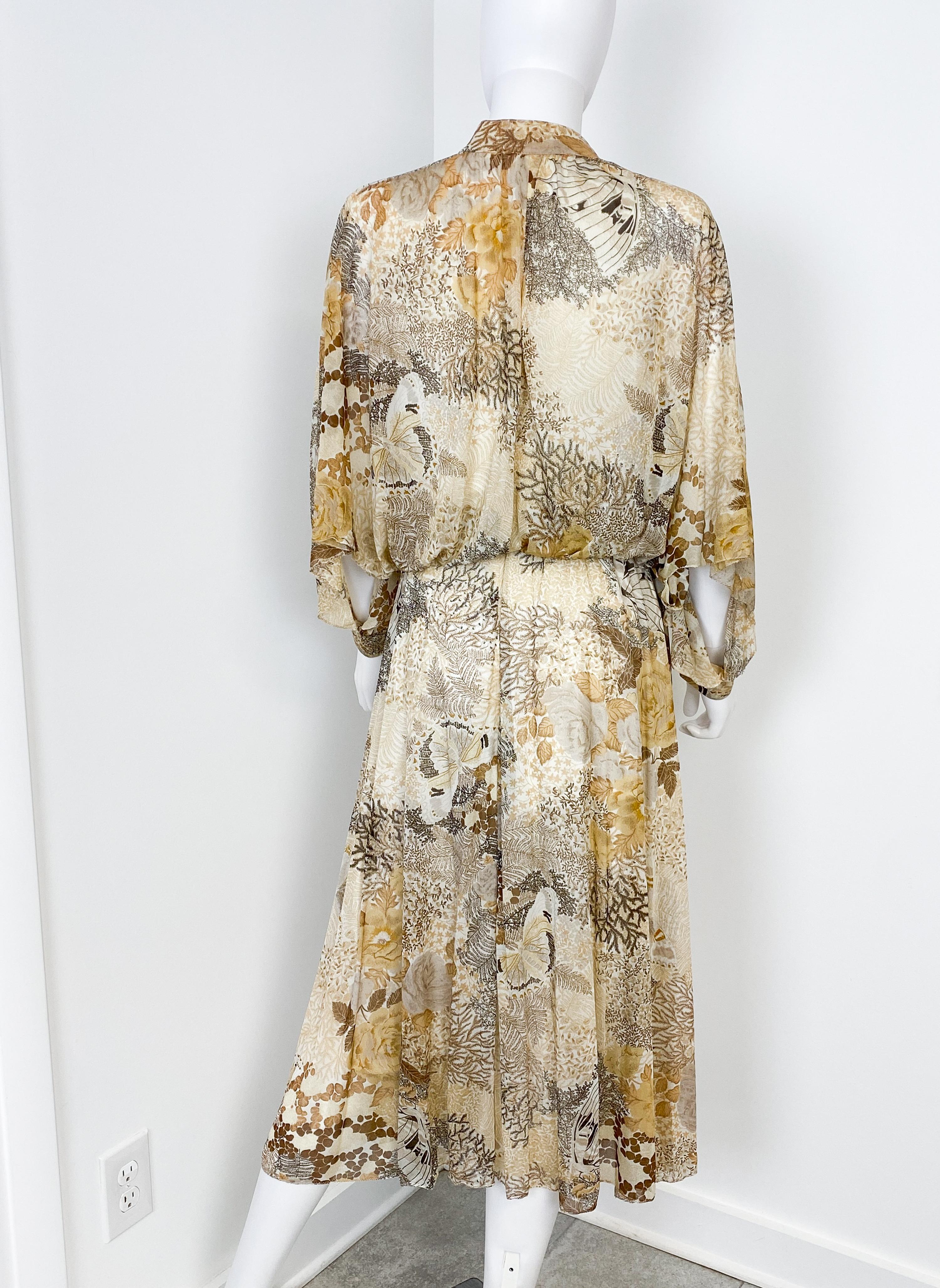 Robe en mousseline de jersey des années 1970 avec manches ouvertes en forme d'ailes de bœuf Taille 8/10 en vente 6