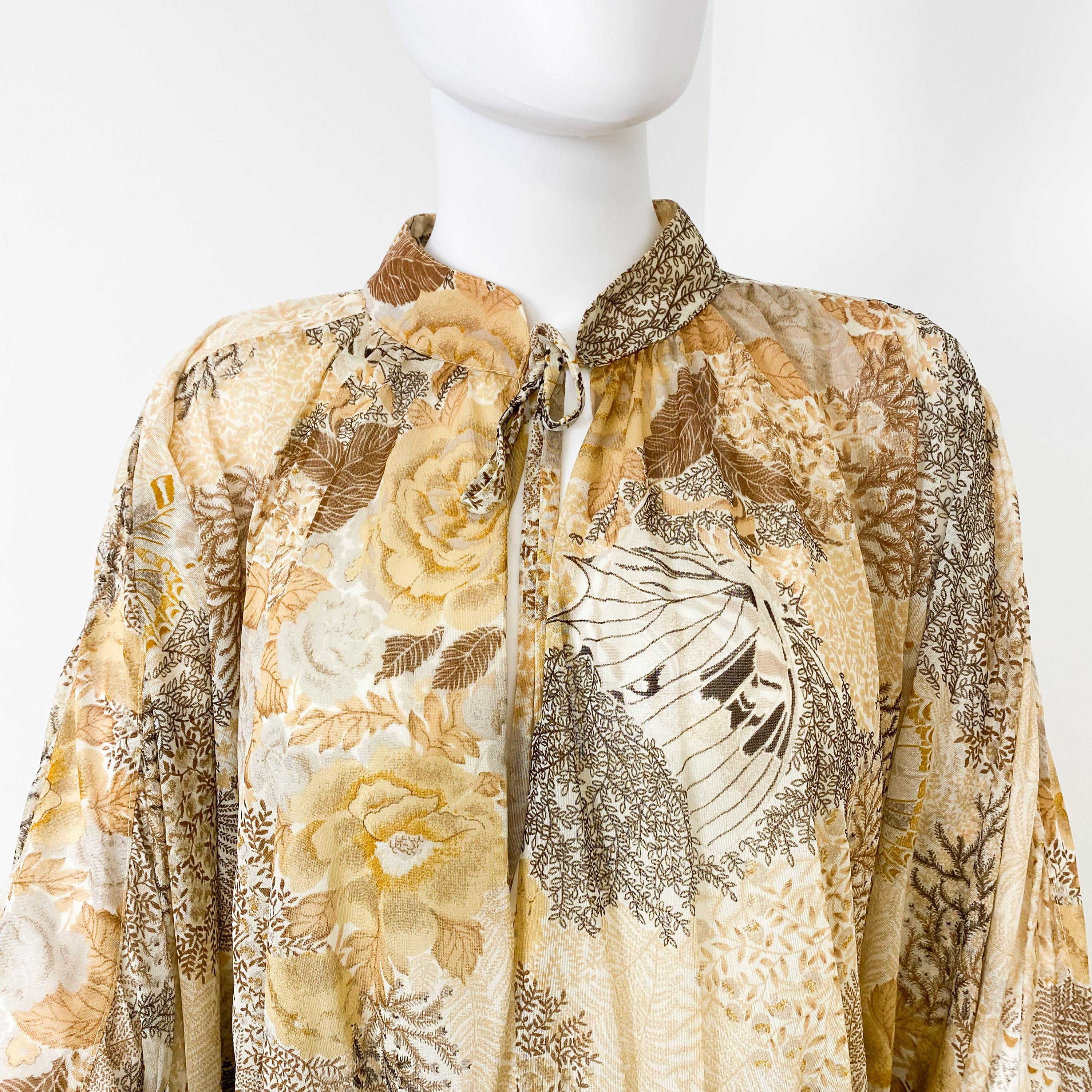 Robe en mousseline de jersey des années 1970 avec manches ouvertes en forme d'ailes de bœuf Taille 8/10 Pour femmes en vente