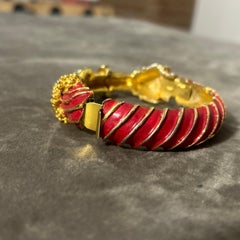 Vintage 1970s Kenneth Jay Lane Gold and Red Enamel Statement Bracelet