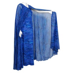 Vintage 1970's La Mendola Novelty Butterfly Print Blue Purple Silk Caftan Gown