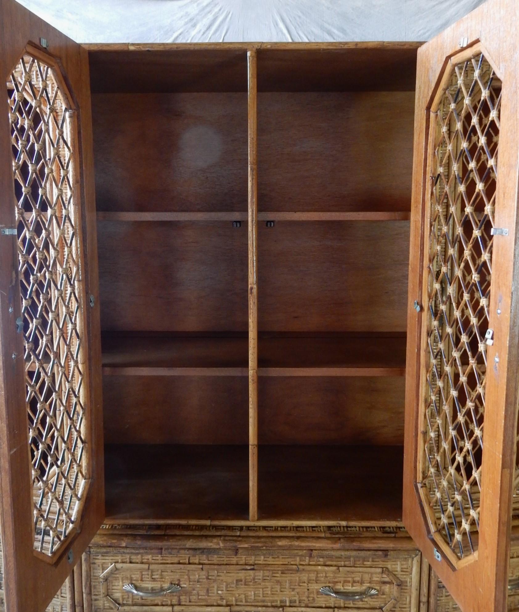 Vintage 1970's Lacquered Bamboo Cane Sideboard Cabinet   For Sale 5