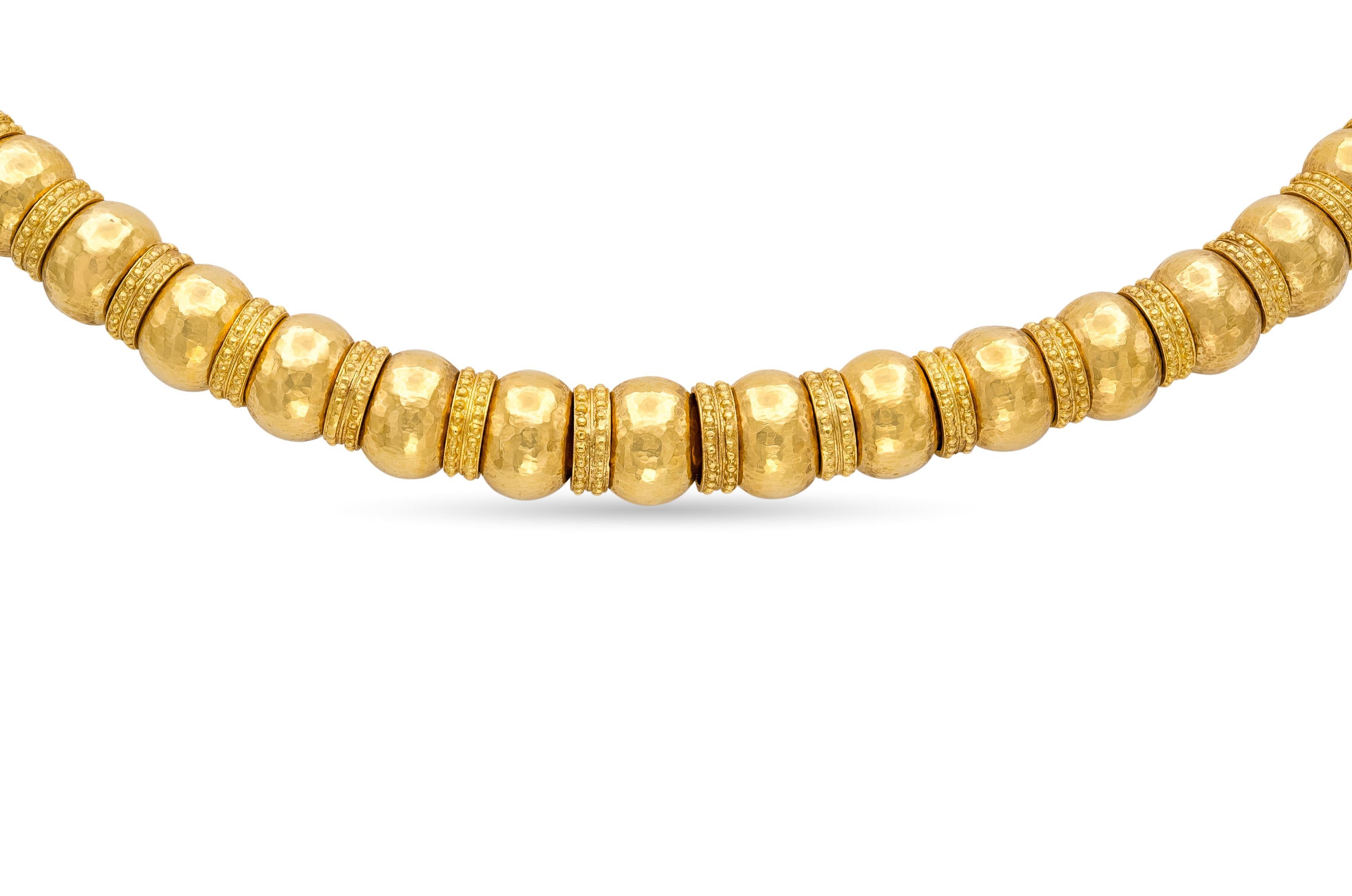 Vintage 1970s Lalaounis Hammered Gold Bubble Beads Necklace In Good Condition In New York, NY