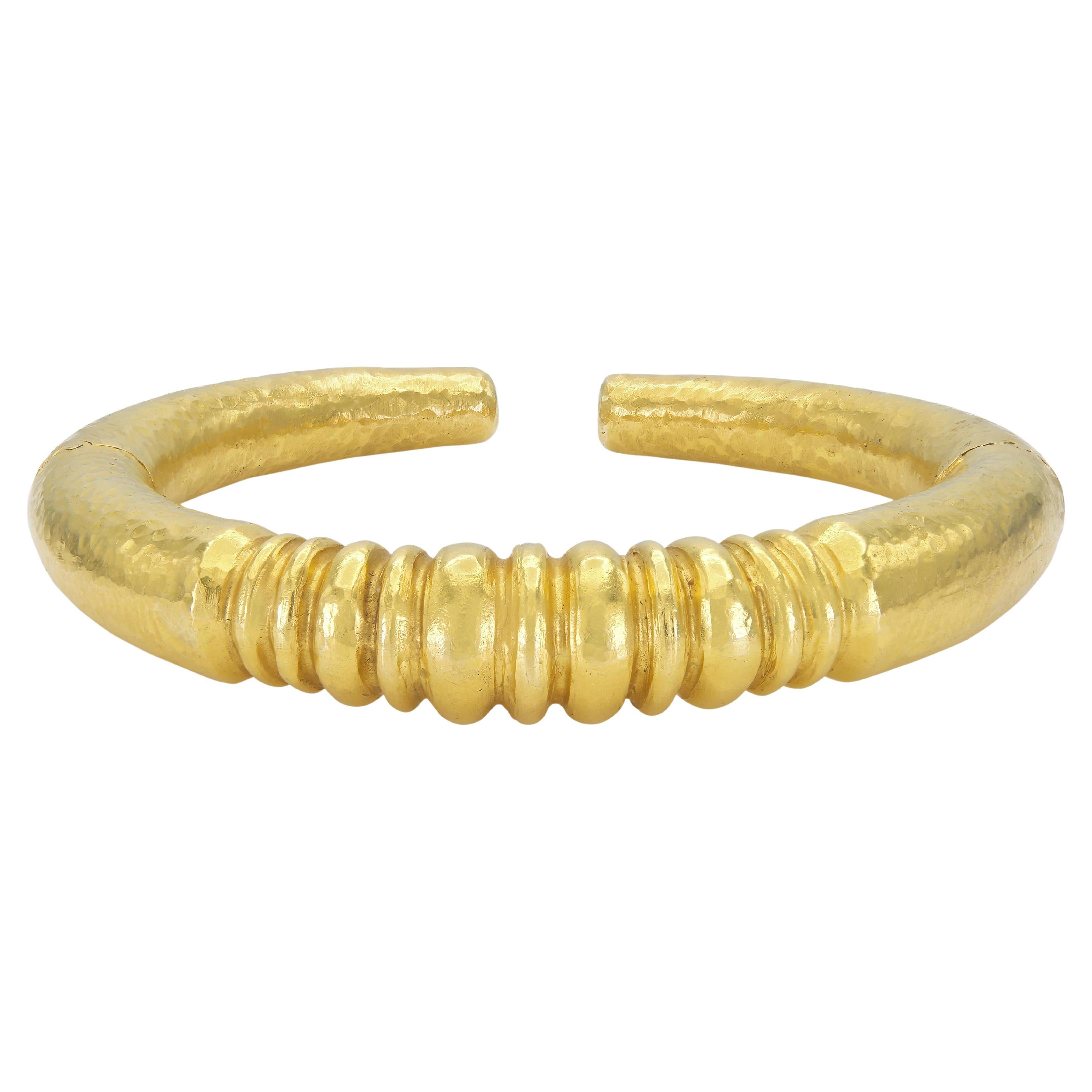 Vintage 1970s Lalaounis Hammered Gold Cuff Bracelet