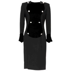 Vintage 1970s Lanvin black crepe/velvet and rhinestone buttons elegant dress