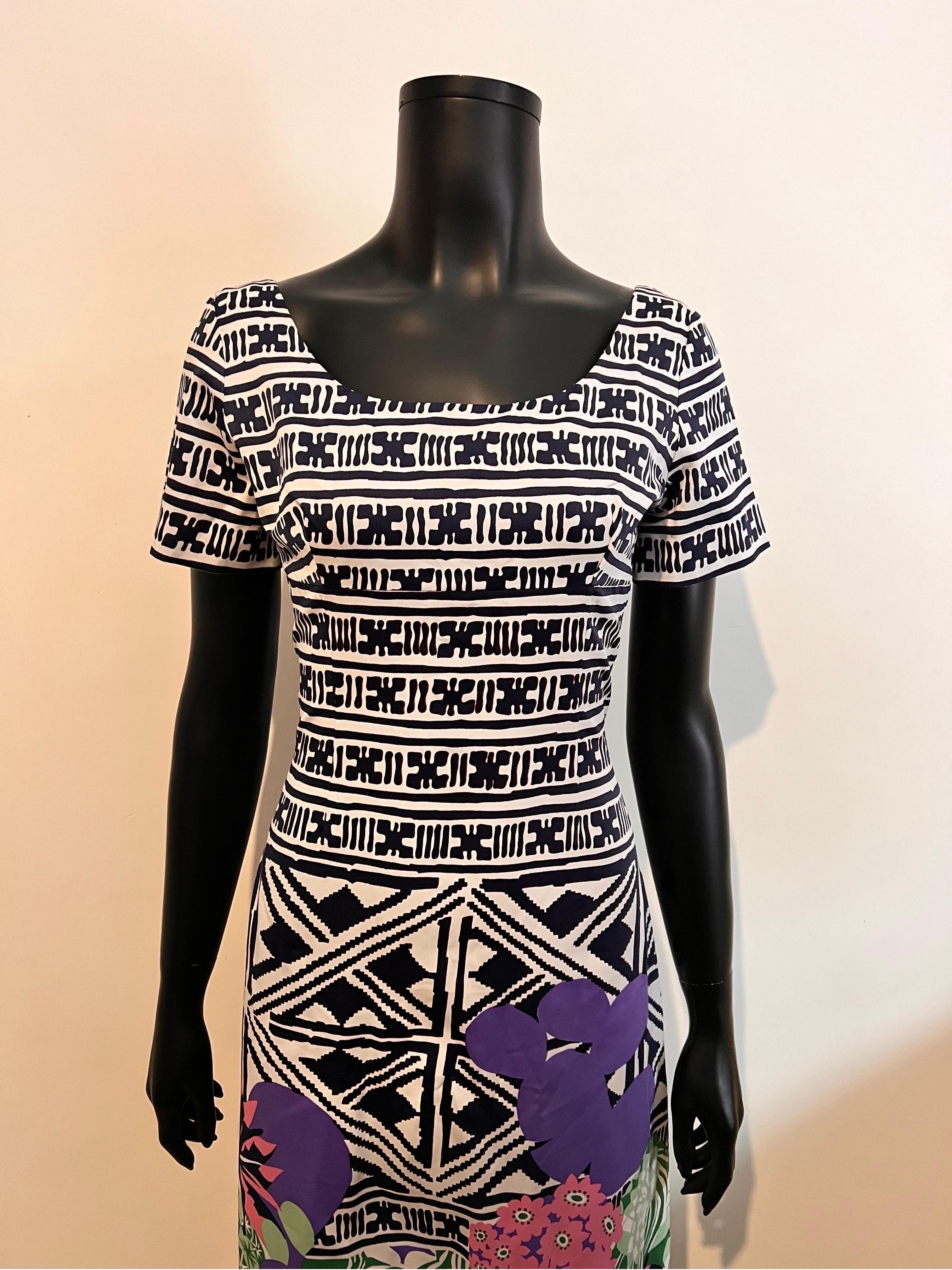 Black Vintage 1970’s Lanvin Boutique Paris long floral patterned summer dress For Sale