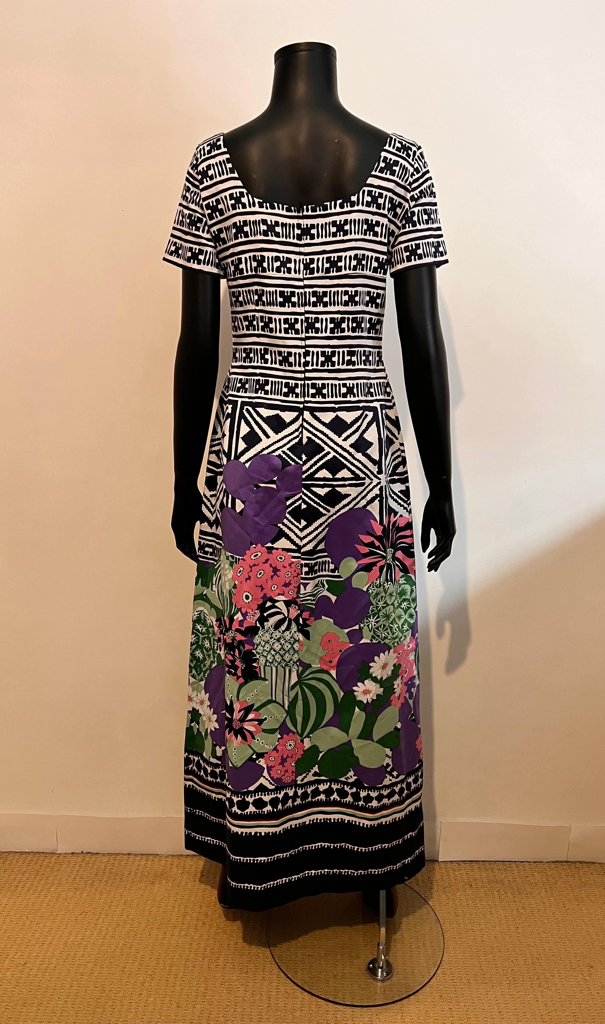 Vintage 1970's Lanvin Boutique Paris longue robe d'été à motifs floraux Pour femmes en vente