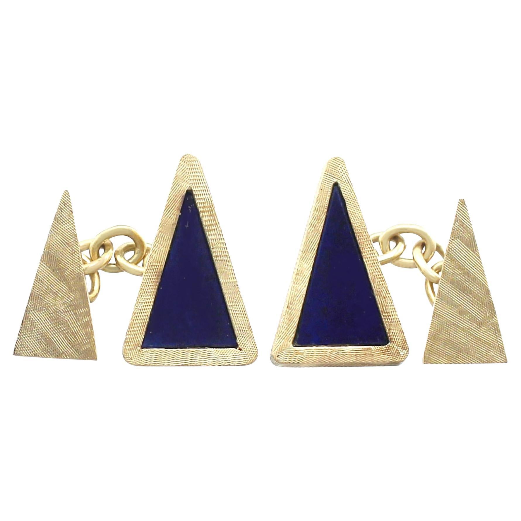 Boutons de manchette vintage en or jaune et lapis-lazuli, années 1970