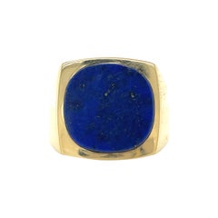 Anillo de sello vintage de los años 70 con lapislázuli, joya llamativa con piedra preciosa, oro de 18 quilates, talla 9,5