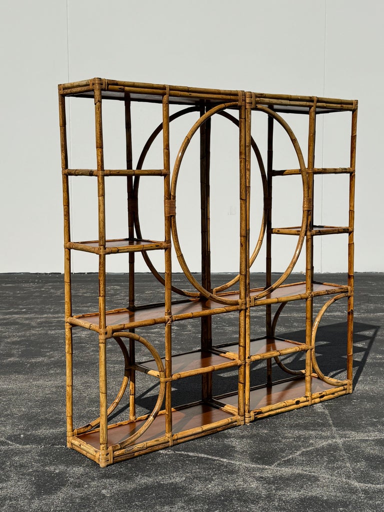 Vintage 1970s Large 2 Piece Hollywood Regency Bamboo Étagère with