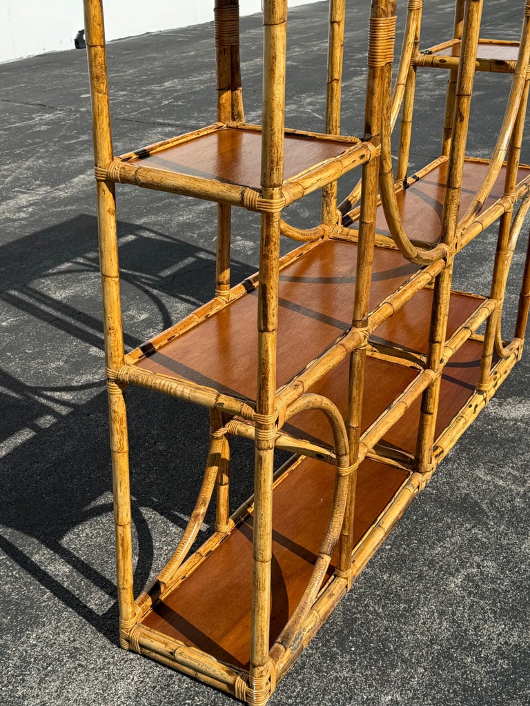 Vintage 1970s Large 2 Piece Hollywood Regency Bamboo Étagère with
