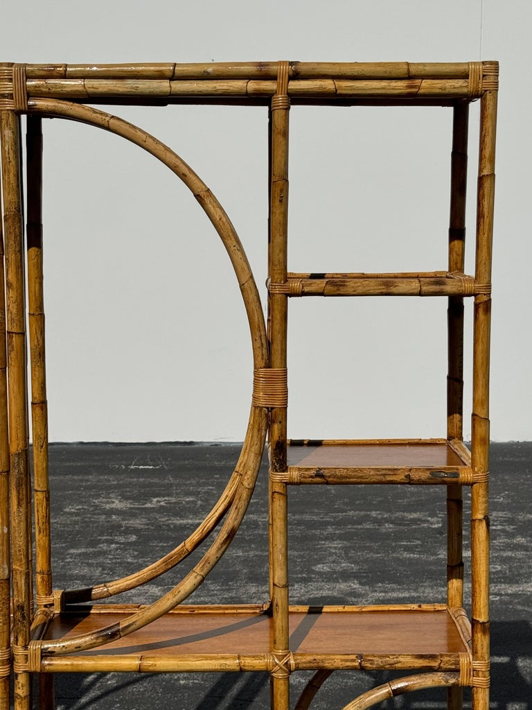 Vintage 1970s Large 2 Piece Hollywood Regency Bamboo Étagère with
