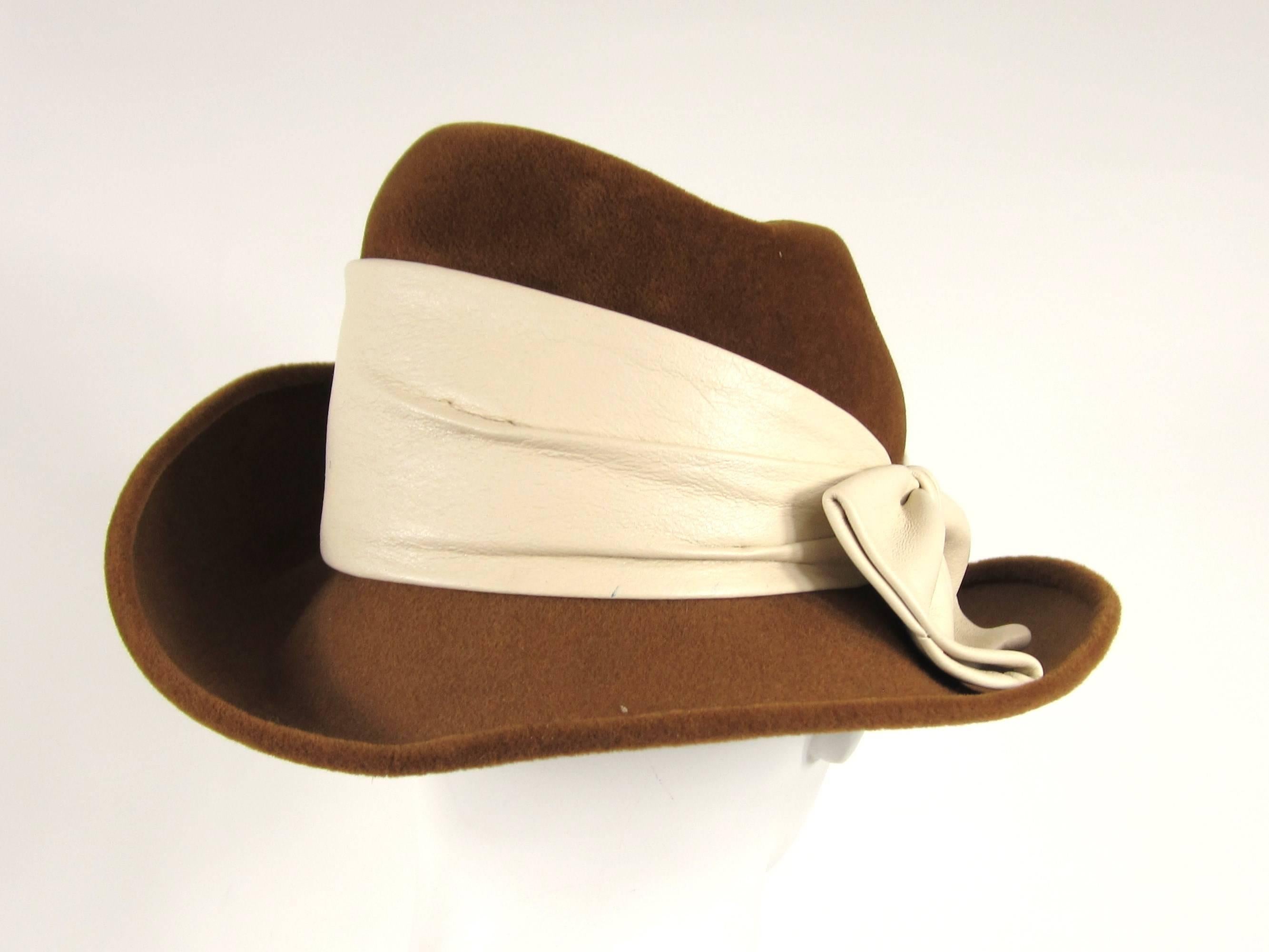 Brown  Vintage 1970s Large Felt Wide Brim Hat 