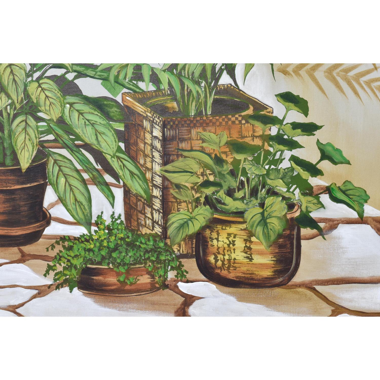 Vintage 1970s Large Green and White House Plant Painting by DeLongprie For Sale 2