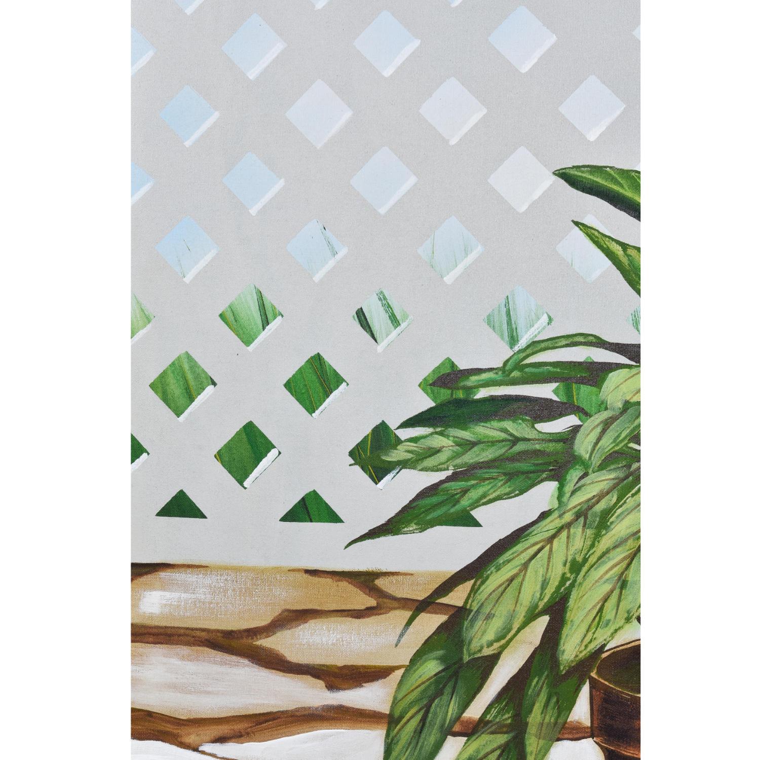 Vintage 1970s Large Green and White House Plant Painting by DeLongprie For Sale 1