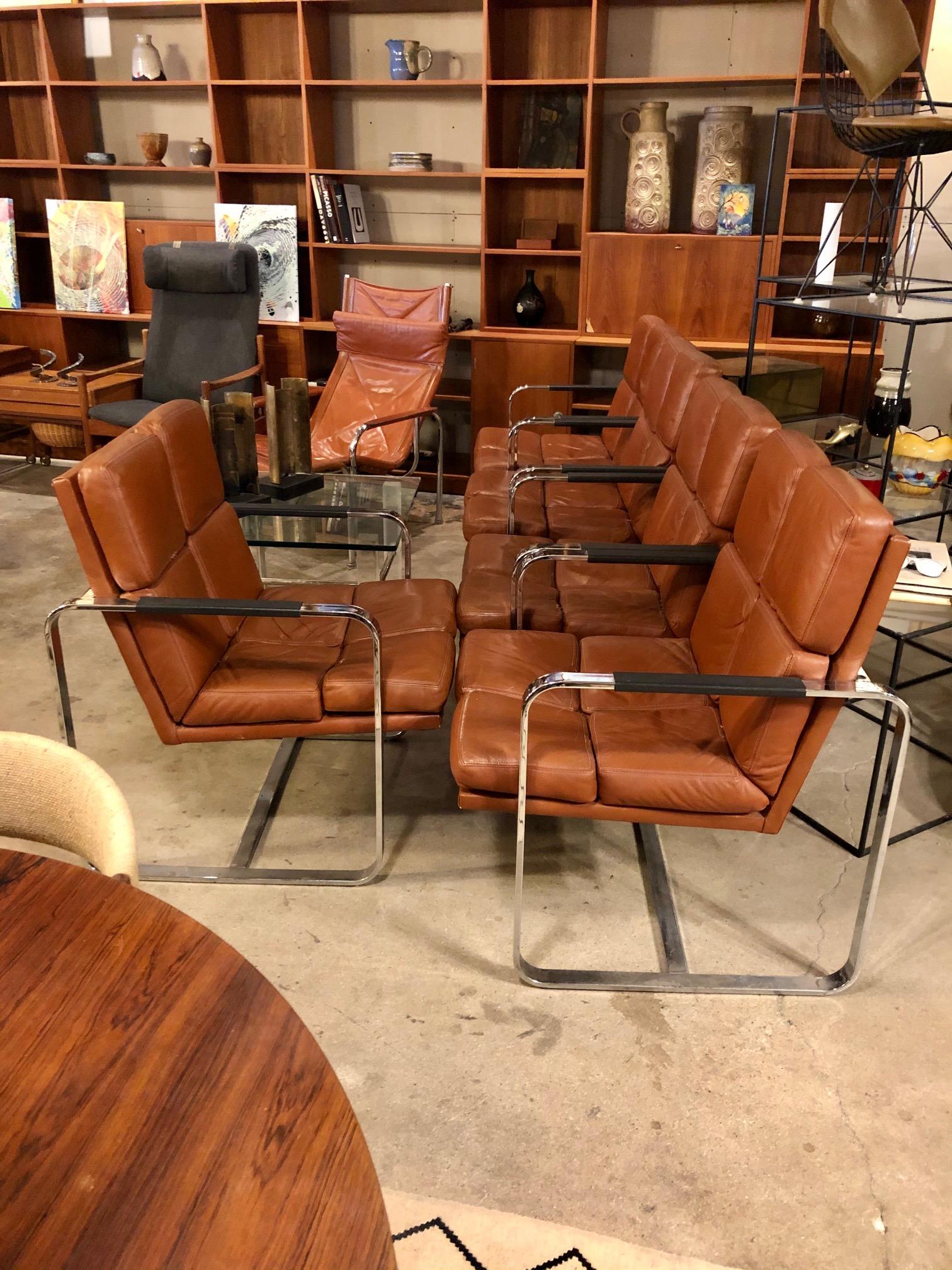 Vintage 1970s Leather and Chrome Armchairs by Milo Baughman for Thayer Coggin 4