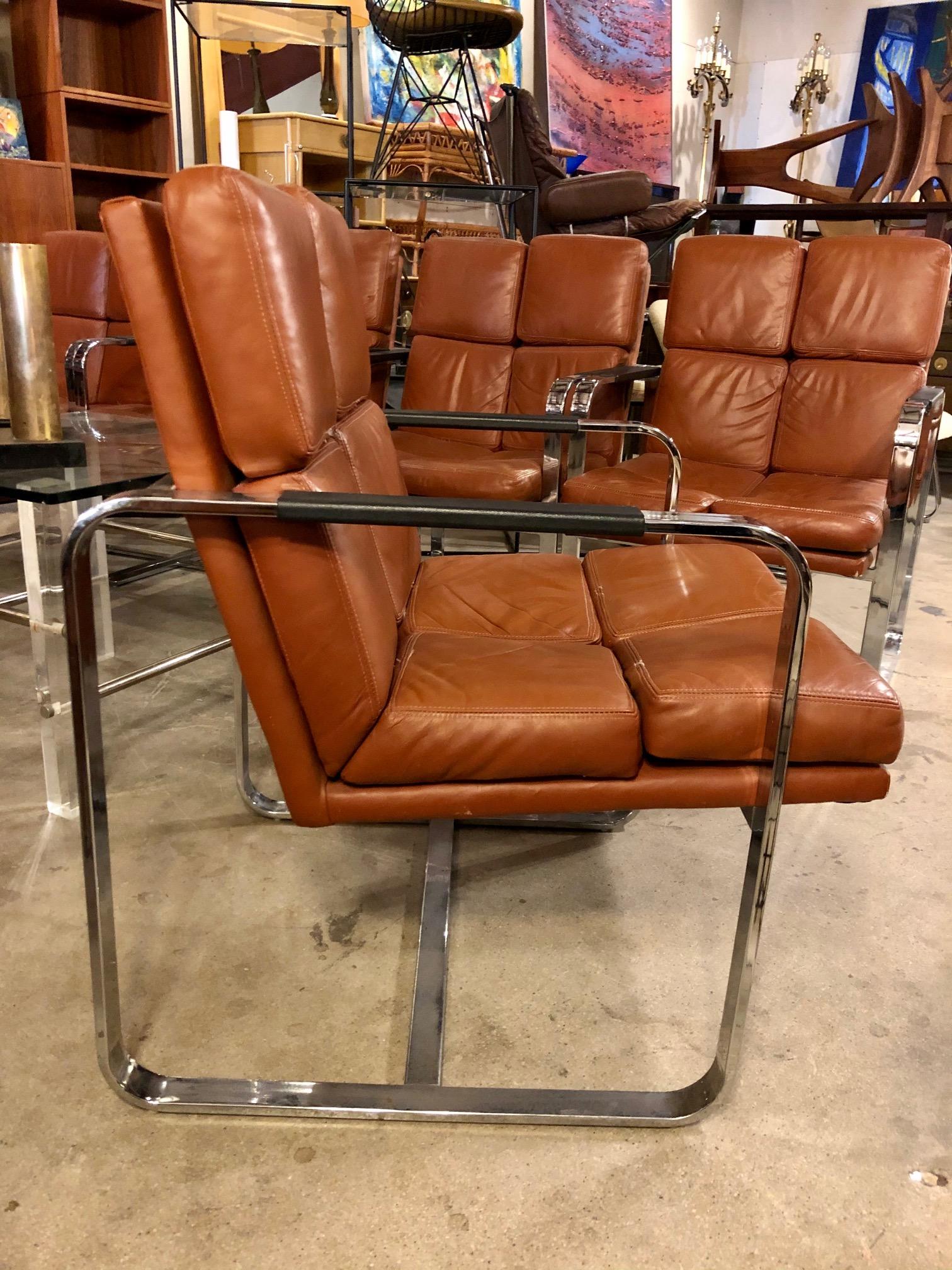 American Vintage 1970s Leather and Chrome Armchairs by Milo Baughman for Thayer Coggin