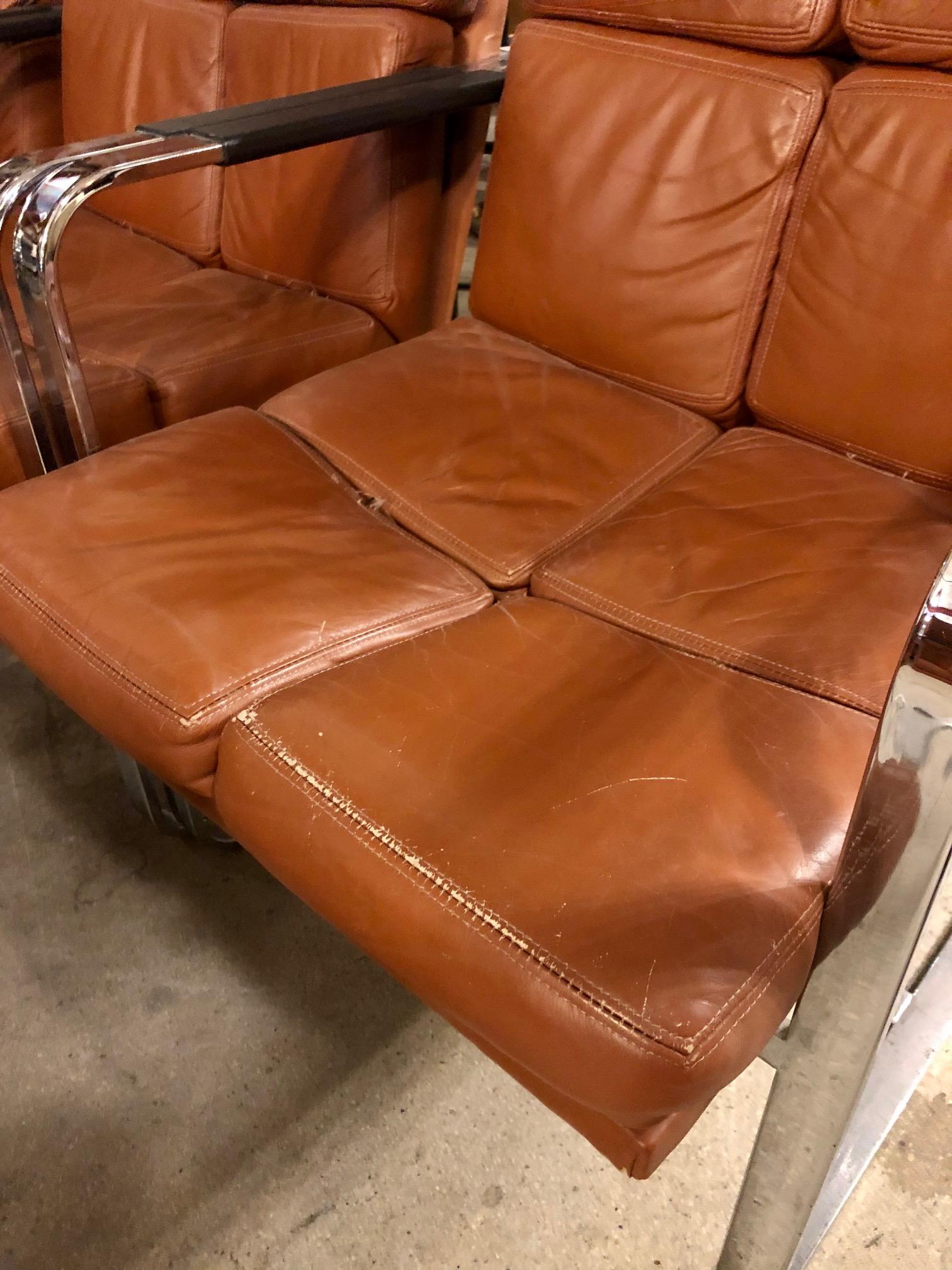 Vintage 1970s Leather and Chrome Armchairs by Milo Baughman for Thayer Coggin In Good Condition In San Antonio, TX