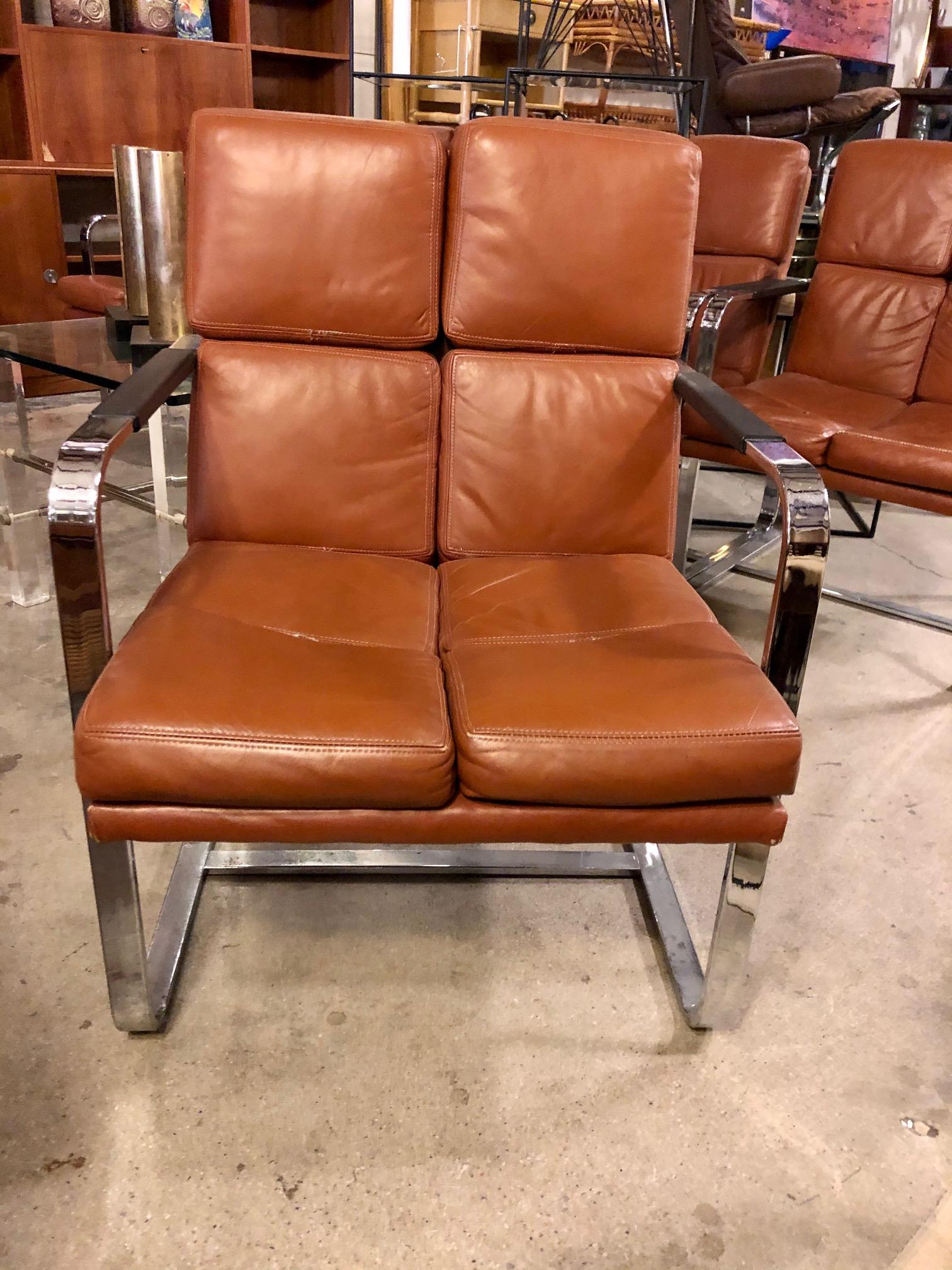 Vintage 1970s Leather and Chrome Armchairs by Milo Baughman for Thayer Coggin 2