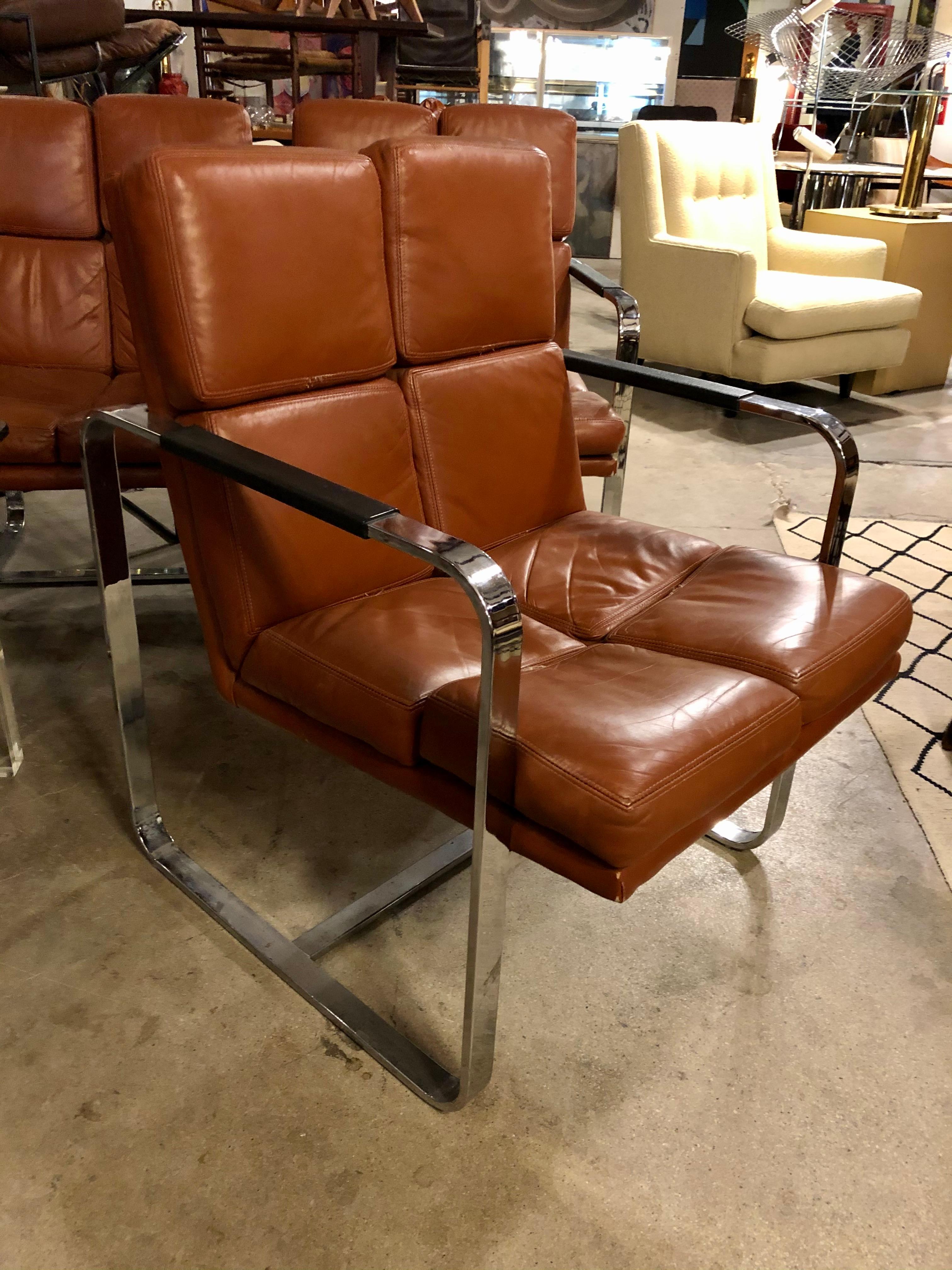 Vintage 1970s Leather and Chrome Armchairs by Milo Baughman for Thayer Coggin 3