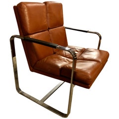 Vintage 1970s Leather and Chrome Armchairs by Milo Baughman for Thayer Coggin
