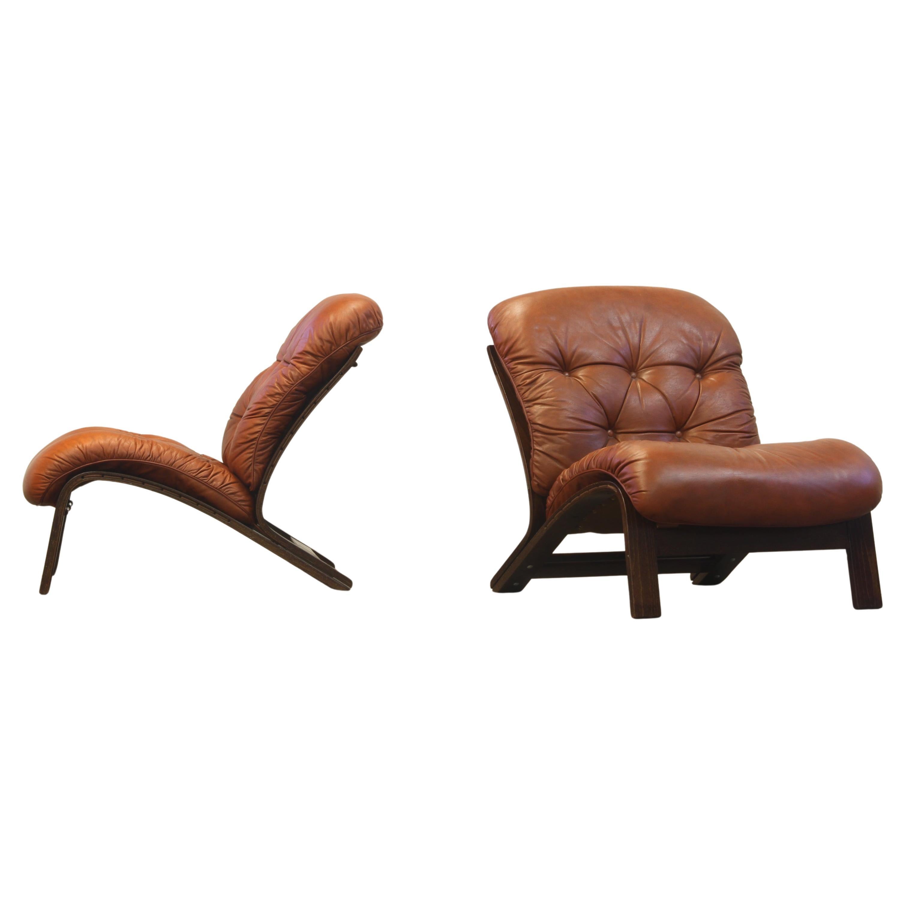 Vintage 1970s Leder Lounge Chairs von Elsa & Nordahl Solheim für Rybo Rykken