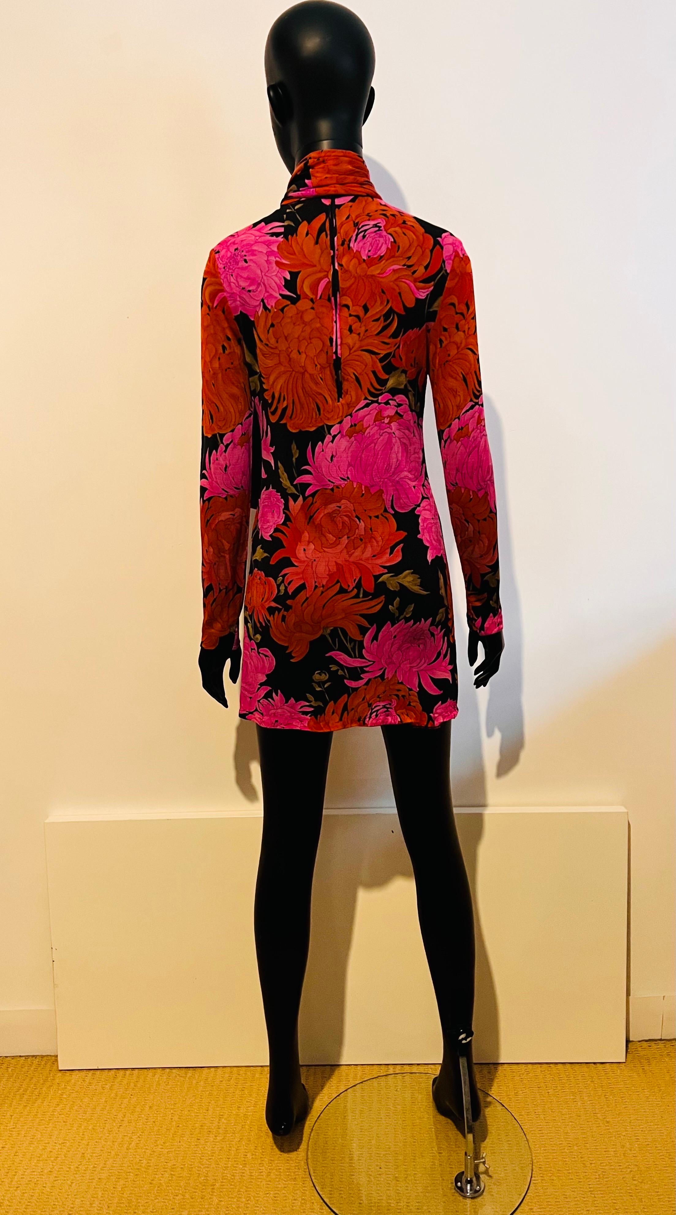 Vintage 1970’s Leonard Paris brightly coloured floral print silk mini dress For Sale 2