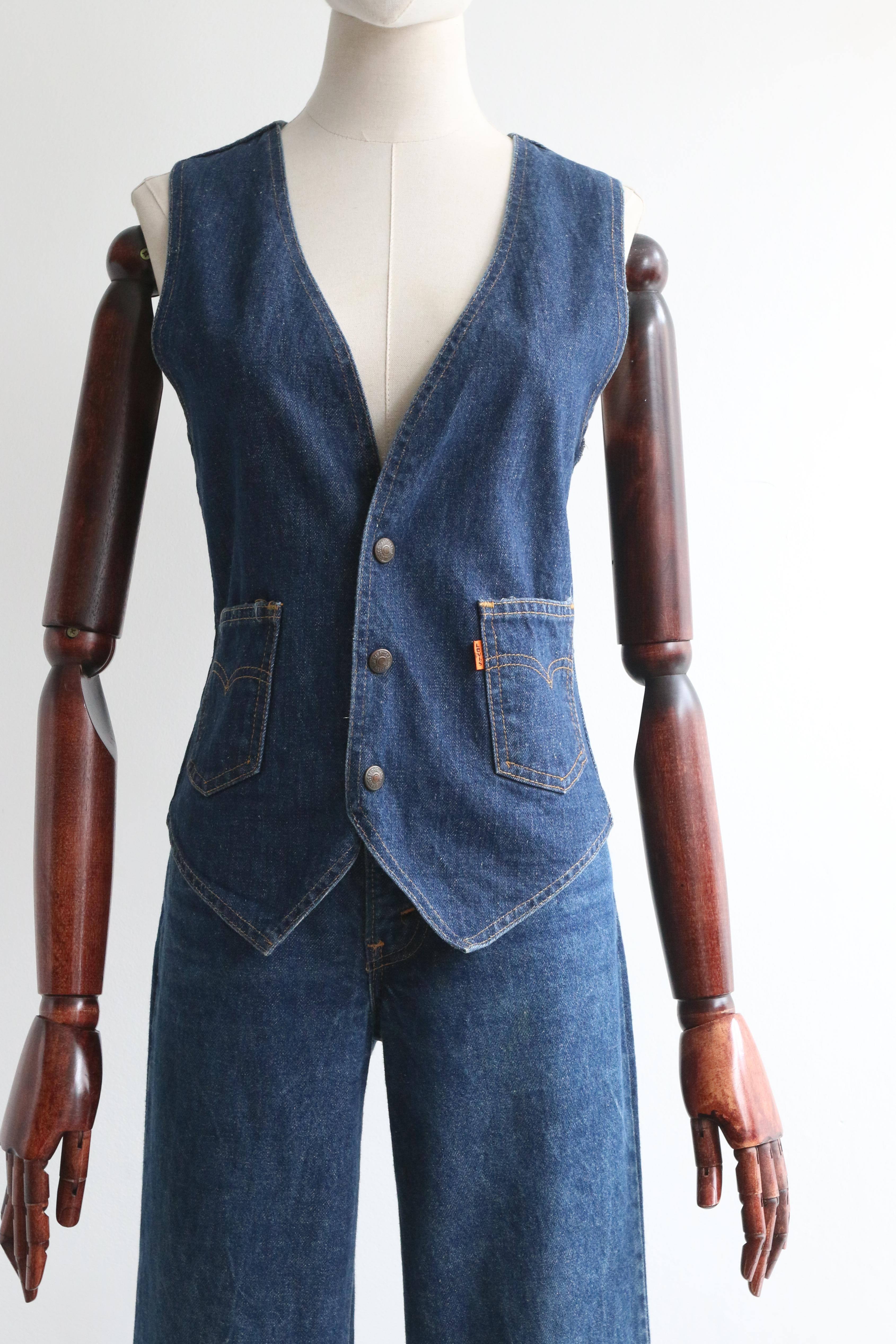 Black Vintage 1970's Levi's Orange Tab High Rise Flare Jeans And Matching Waistcoat