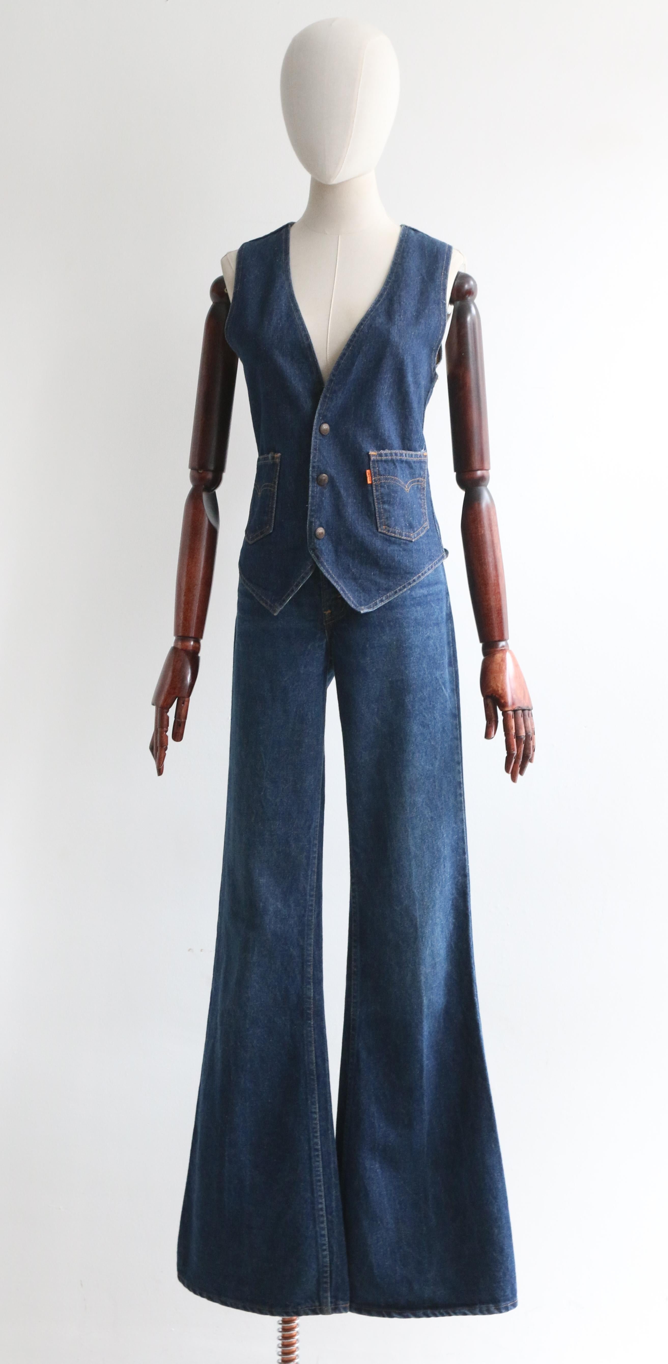 Vintage 1970's Levi's Orange Tab High Rise Flare Jeans And Matching Waistcoat 1