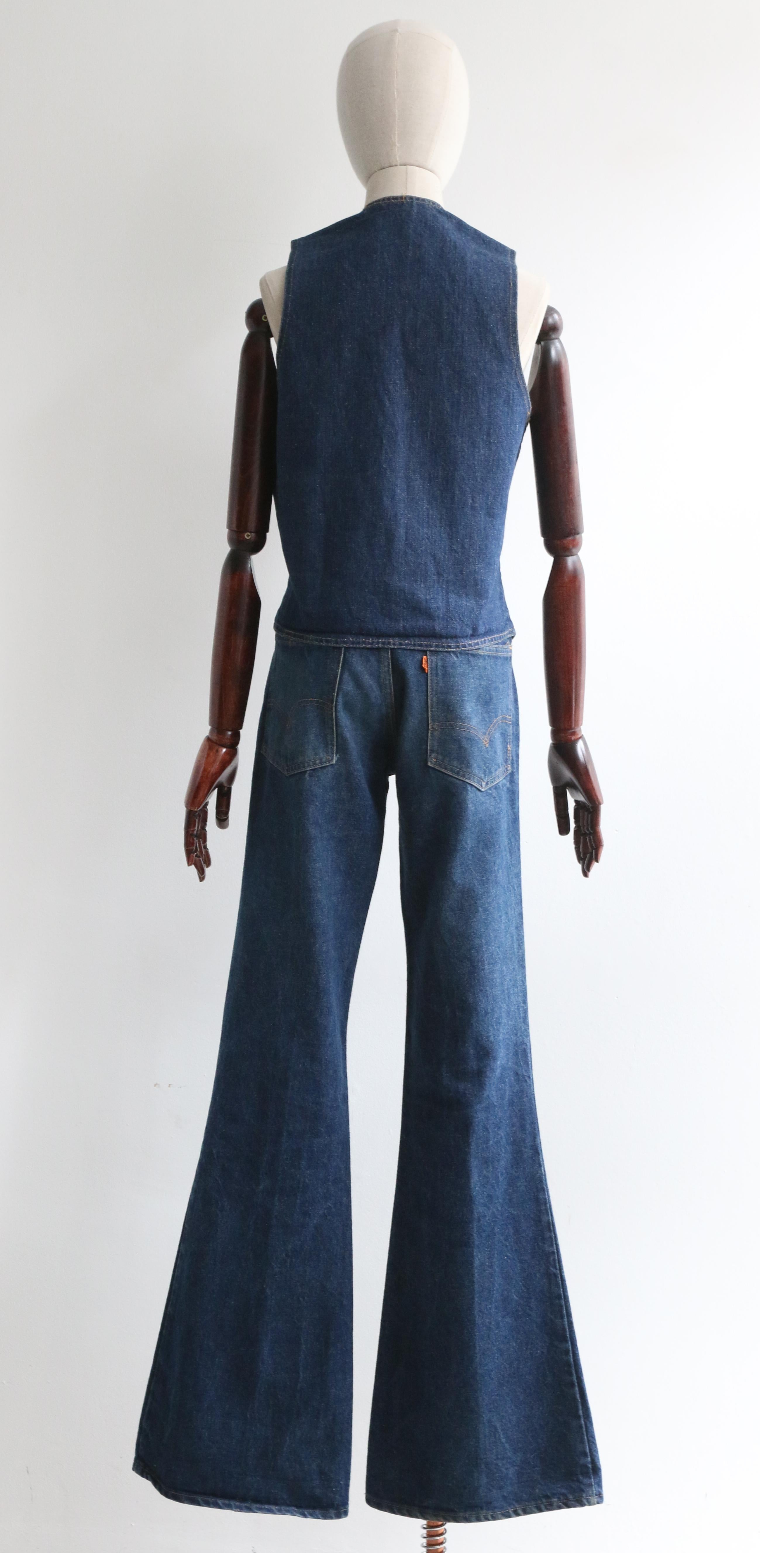 Vintage 1970's Levi's Orange Tab High Rise Flare Jeans And Matching Waistcoat 2