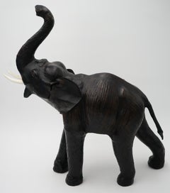 VINTAGE 1970'S LiBERTYS & CO LONDON AGED LEATHER ELEPHANT DECORATIVE SCULPTURE
