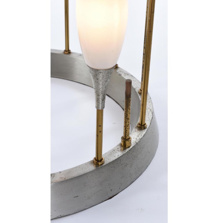Vintage 1970s Lightolier Brass Waterfall Cage Lamp with White Glass Diffusers For Sale 6