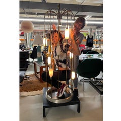 Lampe cage en cascade en laiton Lightolier vintage des années 1970 avec diffuseurs en verre blanc