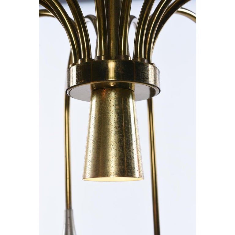 20th Century Vintage 1970s Lightolier Brass Waterfall Cage Lamp with White Glass Diffusers For Sale