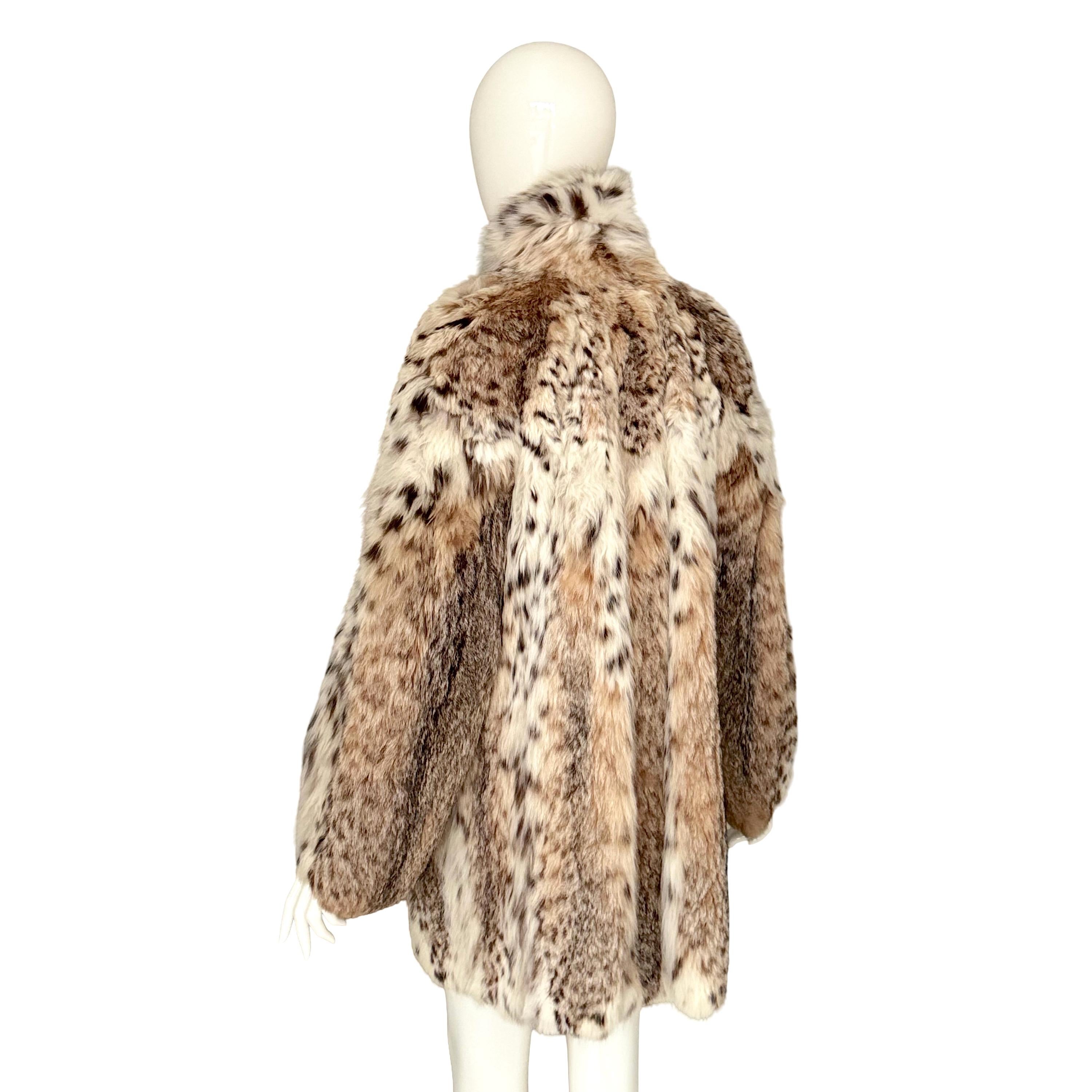 Beige Vintage anni '70: cappotto leggero in pelliccia di lince in vendita