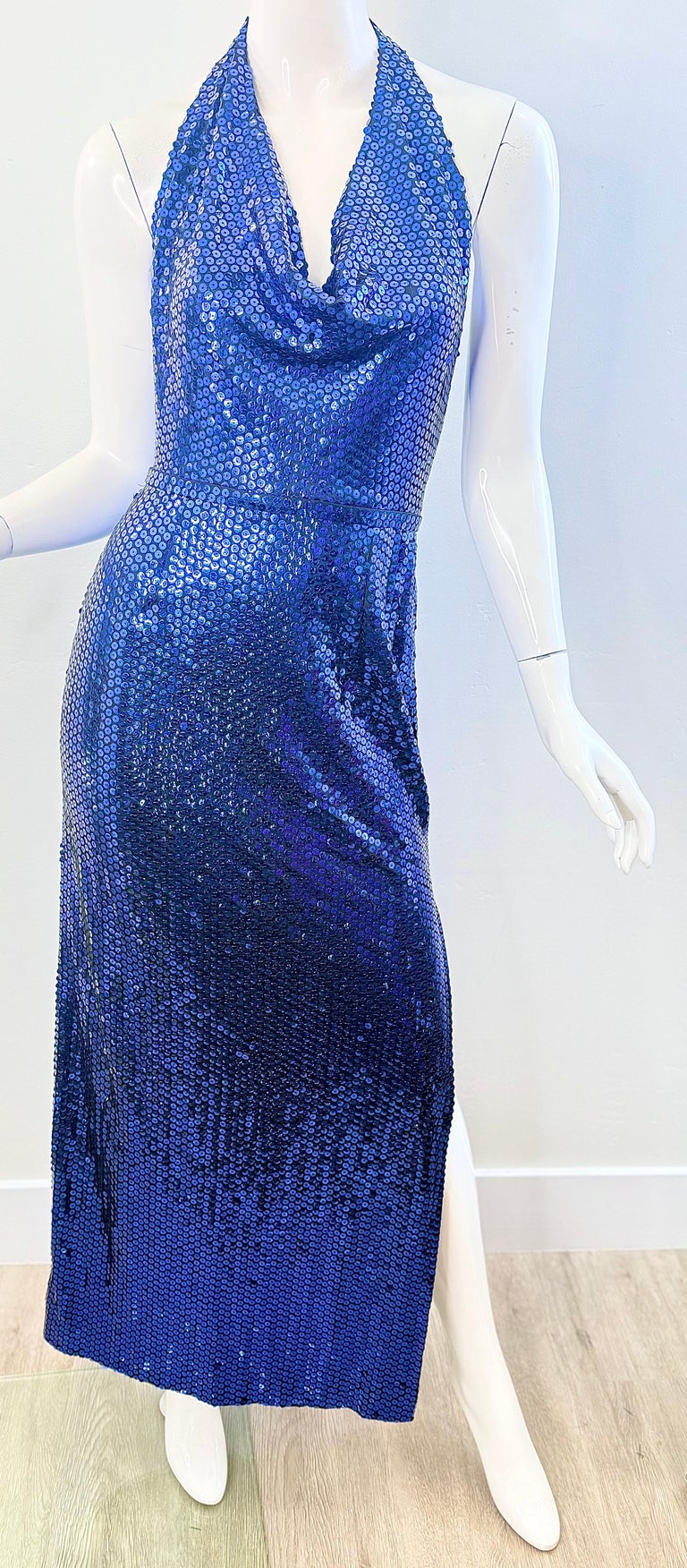 blue disco dress 70s Vintage 1970s Lillie Rubin Sequin Halter Studio 54 Gown Maxi 70 For Sale at 1stDibs Bridal shower outfit | feb 25 ats Size:US 24Plus  / UK 28 / EU 54 Get far out with